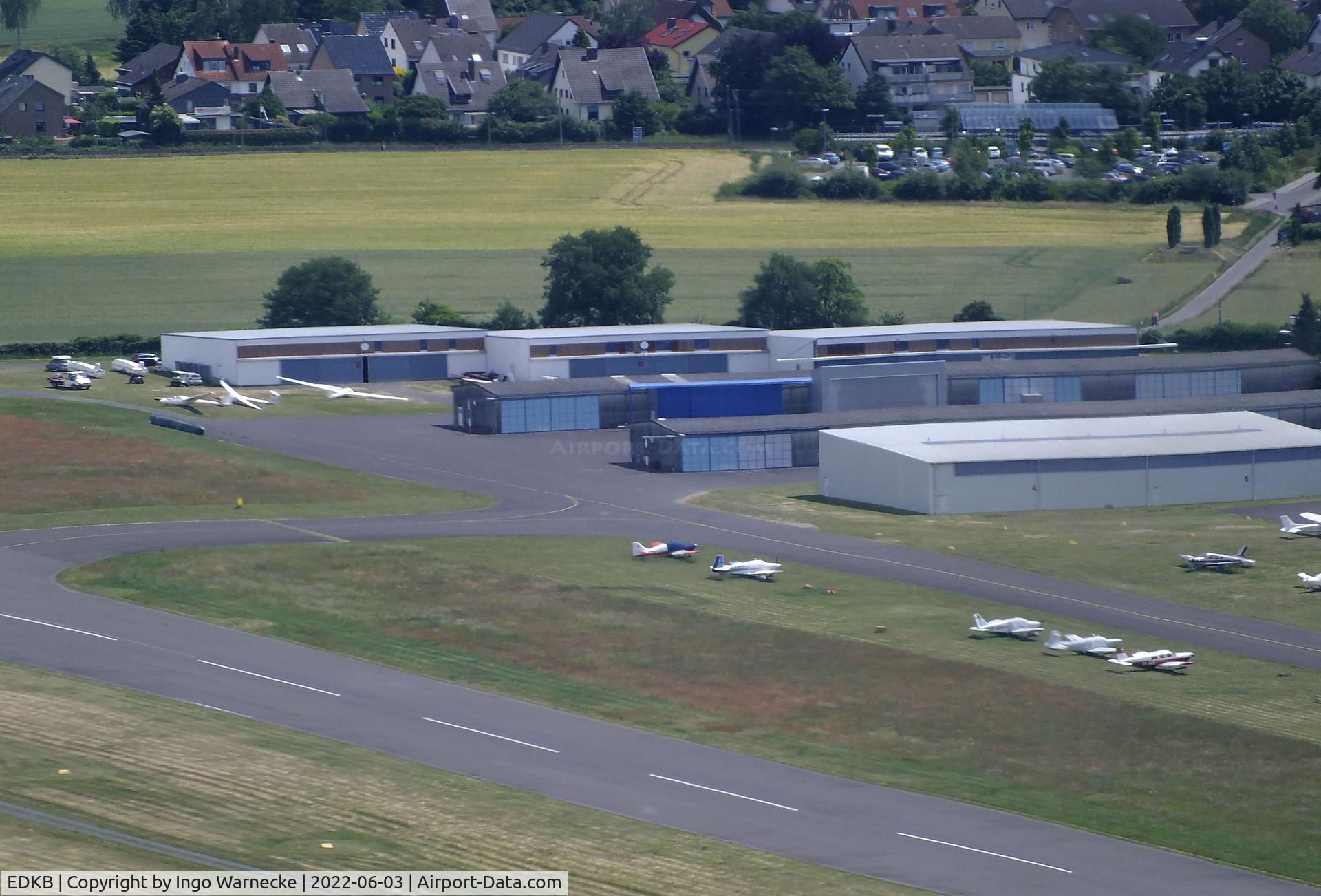 Bonn-Hangelar Airport, Sankt Augustin Germany (EDKB) - aerial view of GA hangars at the eastern end of Bonn-Hangelar airfield