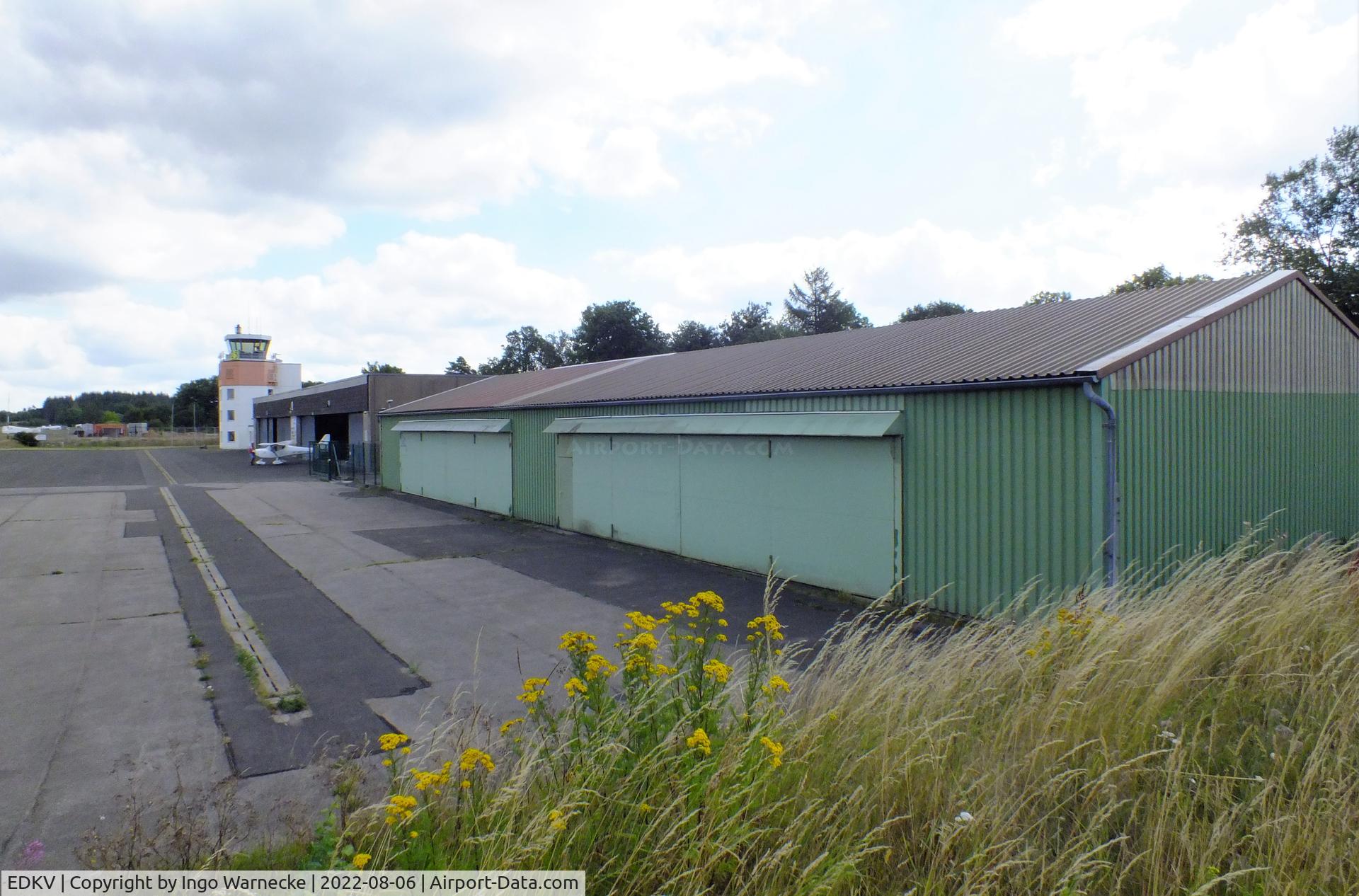 Dahlemer Binz Airport, Dahlem Germany (EDKV) - western hangar and tower at Dahlemer Binz airfield