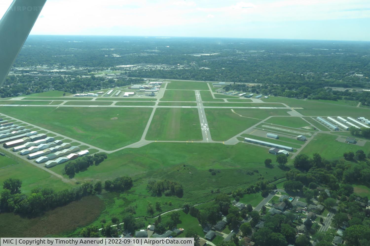 Crystal Airport (MIC) - Crystal airport, Minneapolis MN USA. View to the southwest.  Getting ready to land Runway 32.