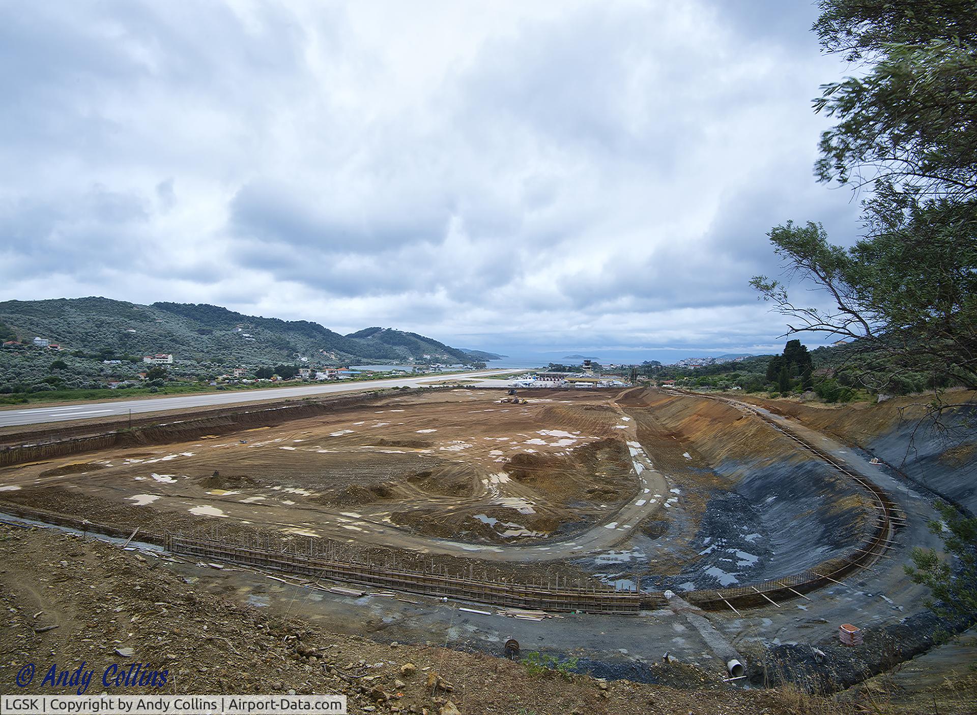 Skiathos Island National Airport, Skiathos Greece (LGSK) - Skiathos while the pan extension was being built.