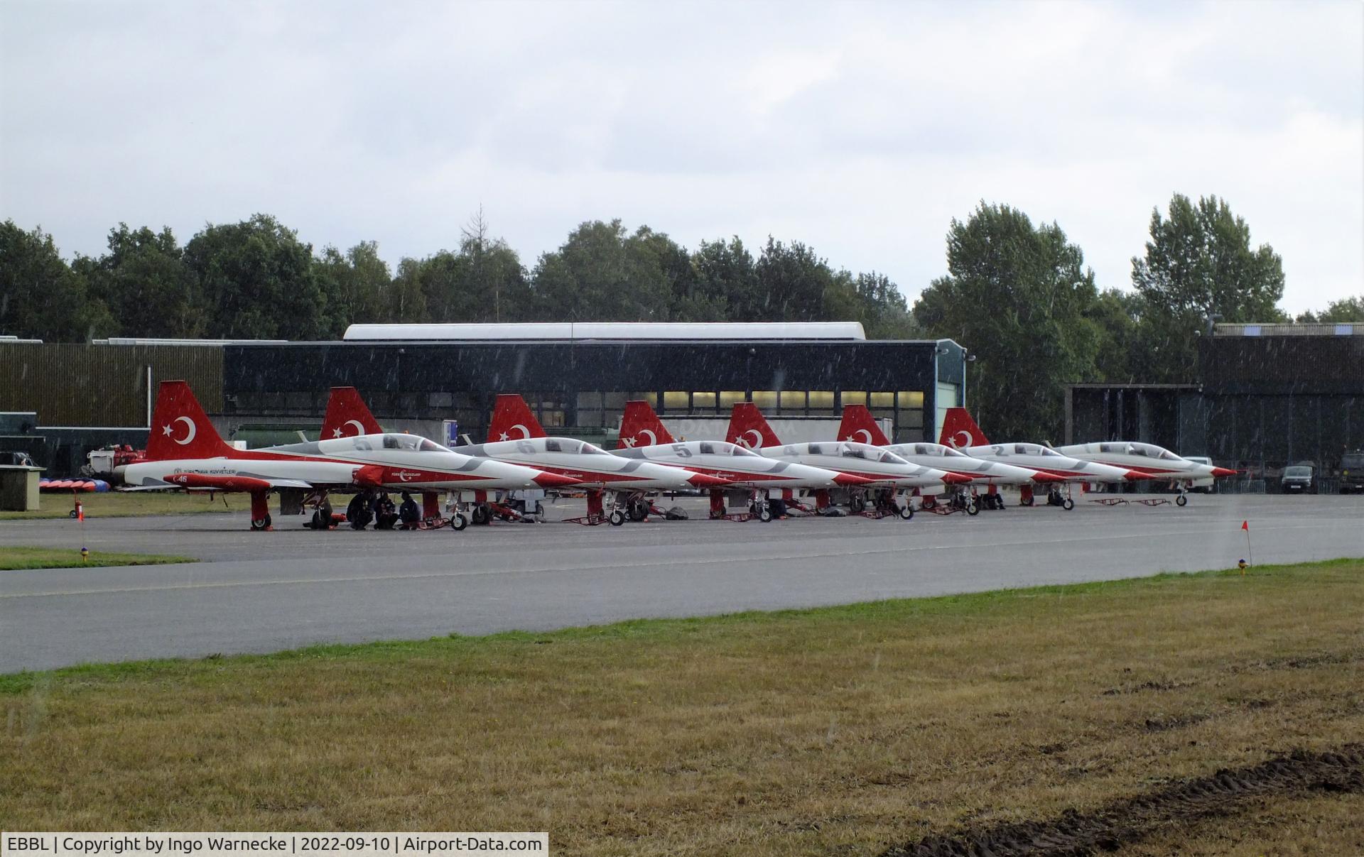 Kleine Brogel Air Base Airport, Kleine Brogel Belgium (EBBL) - Turkish Stars display team lined up in the pouring rain at the 2022 Sanicole Spottersday at Kleine Brogel air base