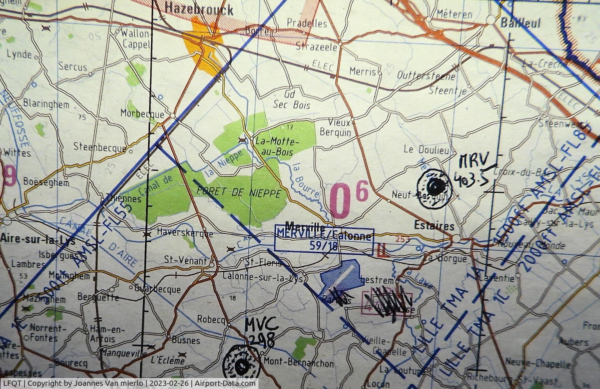 Merville Calonne Airport, Merville / Hazebrouck France (LFQT) - Map '90s
