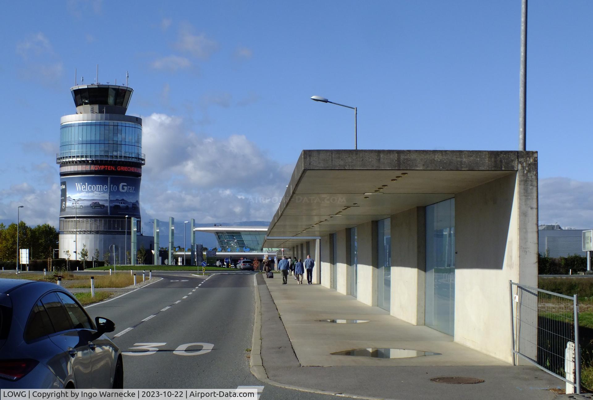 Graz Airport, Graz Austria (LOWG) - approaching the terminal at Graz airport from the rail station