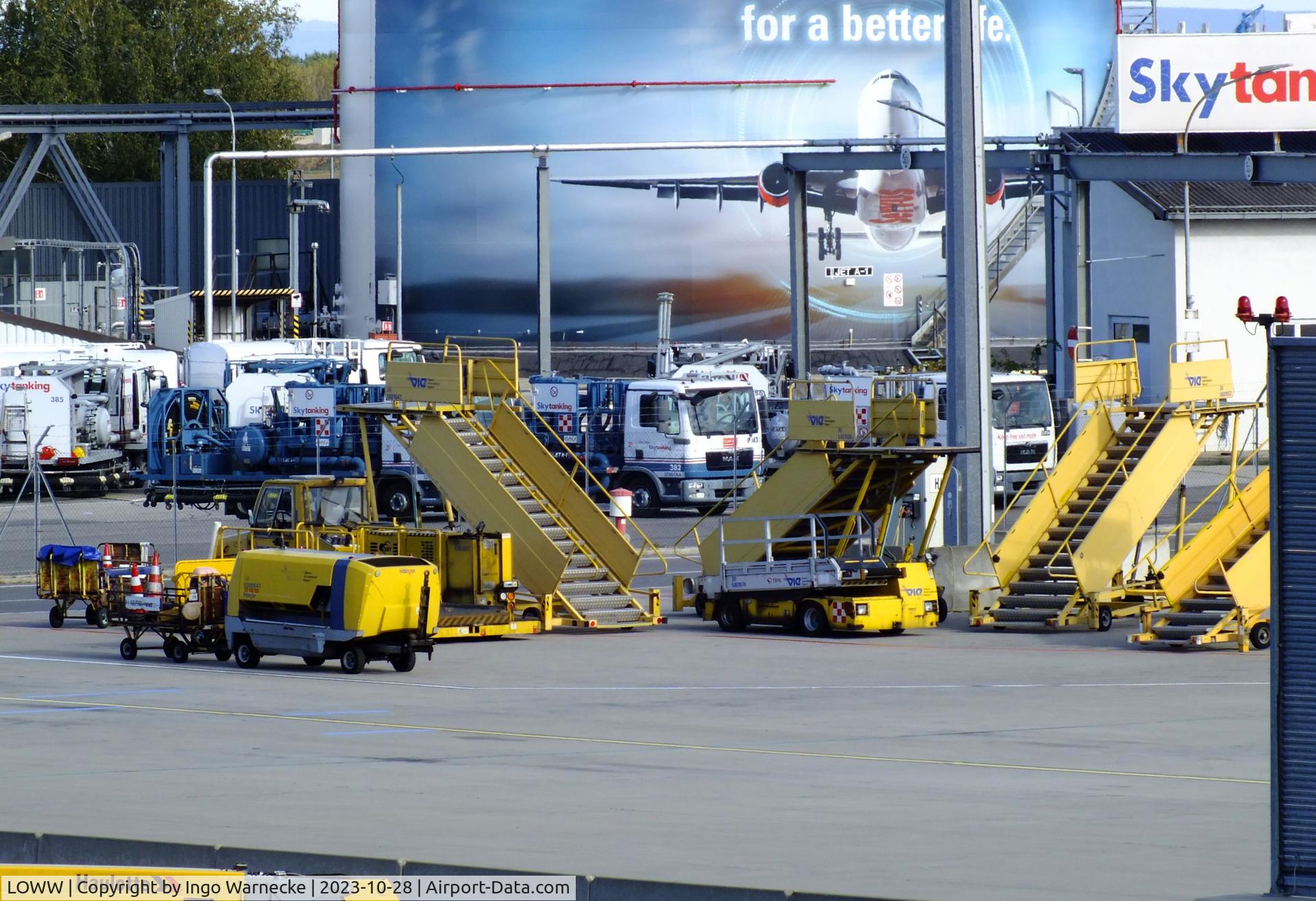 Vienna International Airport, Vienna Austria (LOWW) - towed open boarding stairs at Wien airport #v
