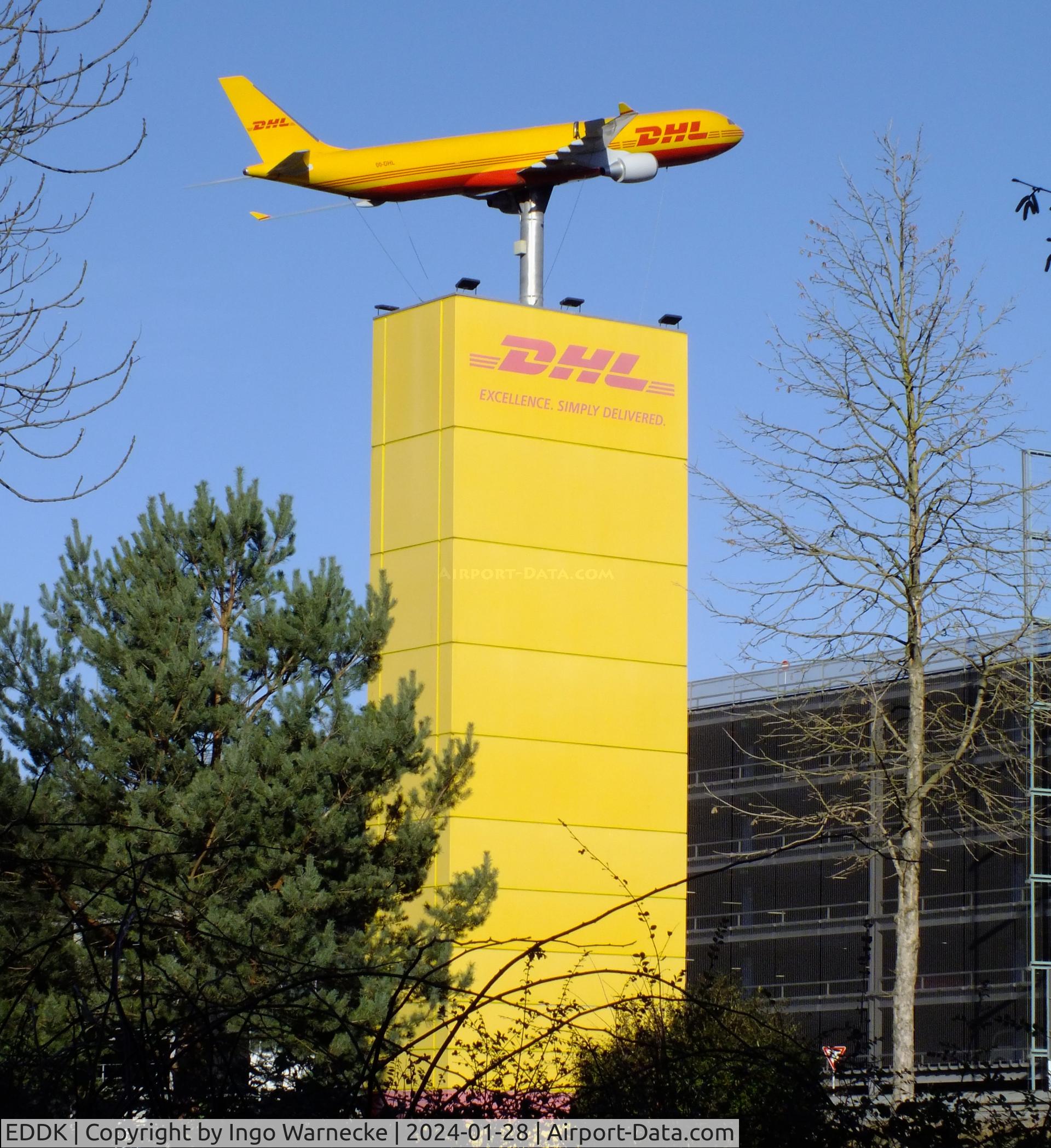 Cologne Bonn Airport, Cologne/Bonn Germany (EDDK) - Airbus A330 large scale model (ca 8x8 m) on pedestal at DHL headquarters at Köln/Bonn airport