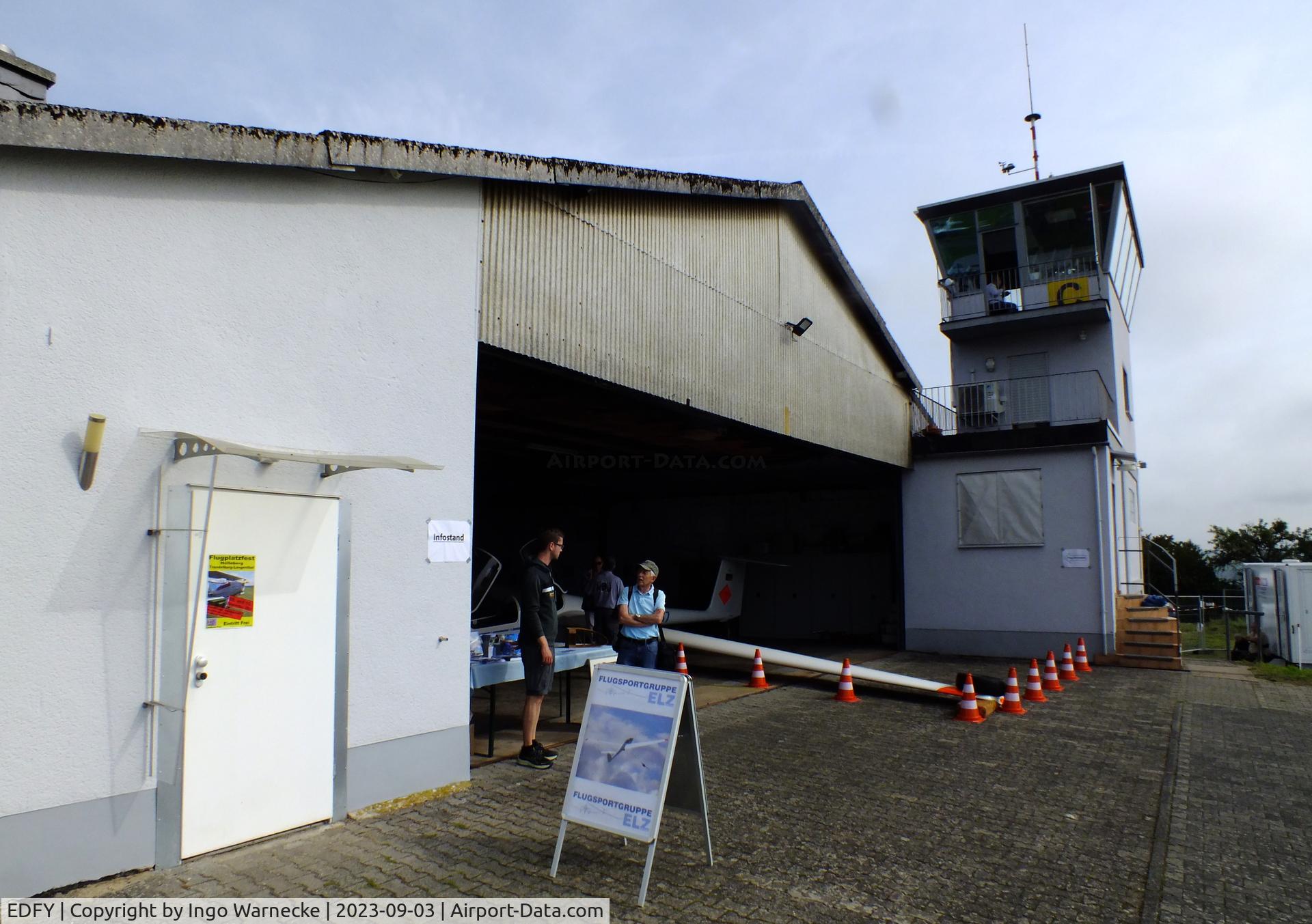 EDFY Airport - hangar and tower at Elz airfield