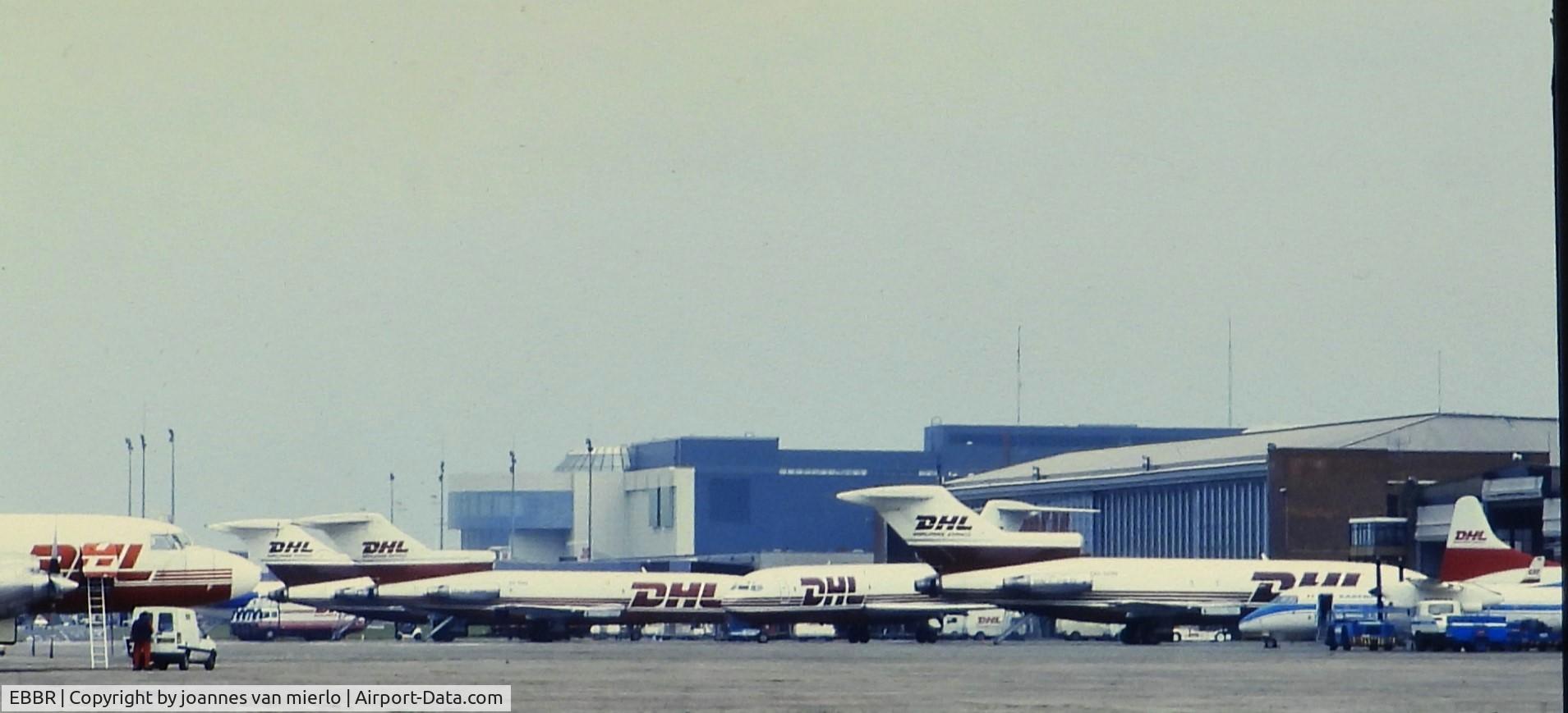 Brussels Airport, Brussels / Zaventem   Belgium (EBBR) - Brussels' DHL hub scenery on a sunday afternoon early 90s ex-slide