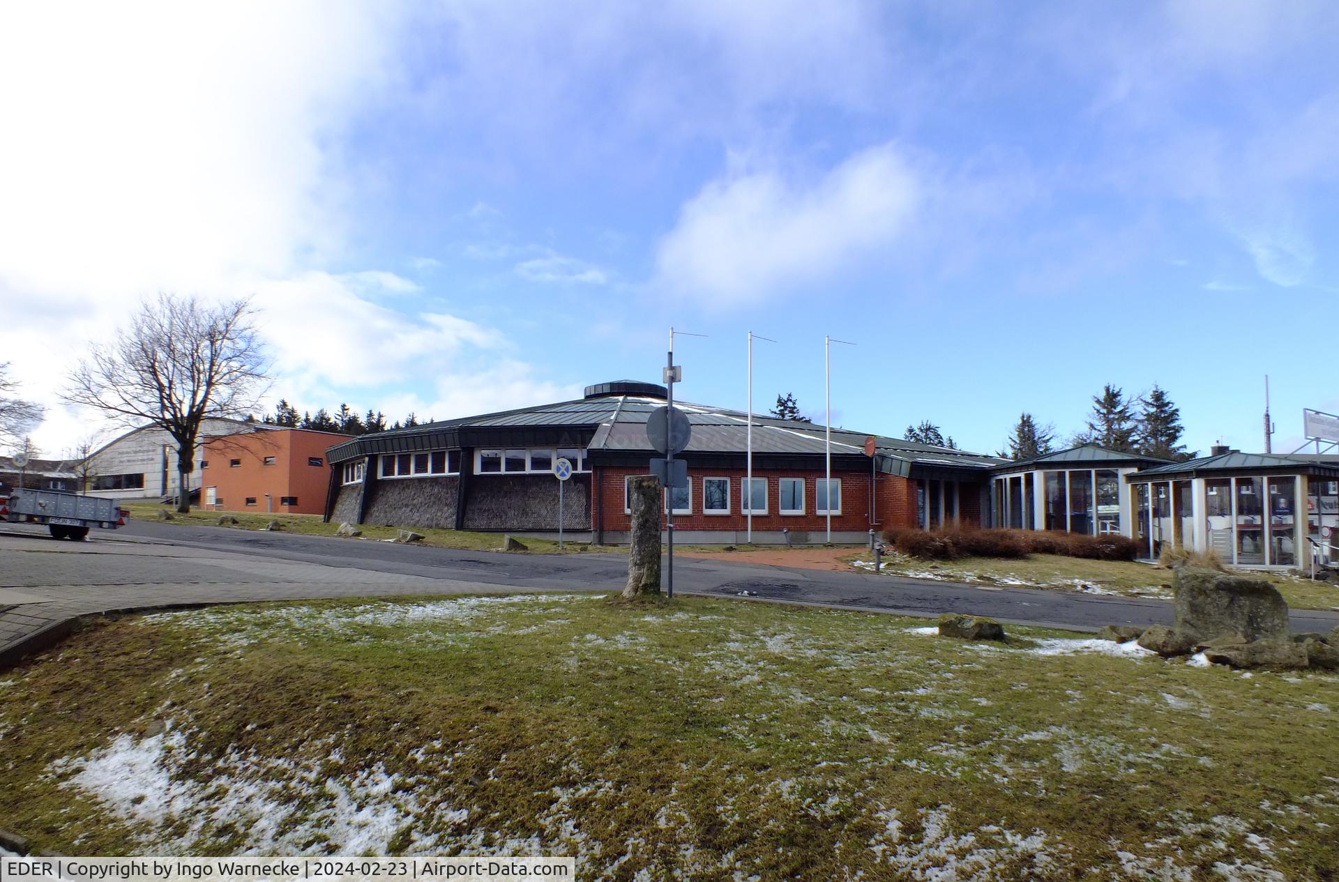 EDER Airport - outside view of the entrance and both hangars of the Deutsches Segelflugmuseum mit Modellflug (German Soaring Museum with Model Flight) at Gersfeld - Wasserkuppe airfield