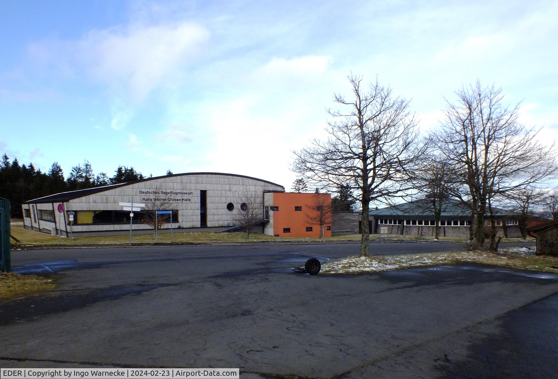 EDER Airport - outside view of both hangars of the Deutsches Segelflugmuseum mit Modellflug (German Soaring Museum with Model Flight) at Gersfeld - Wasserkuppe airfield