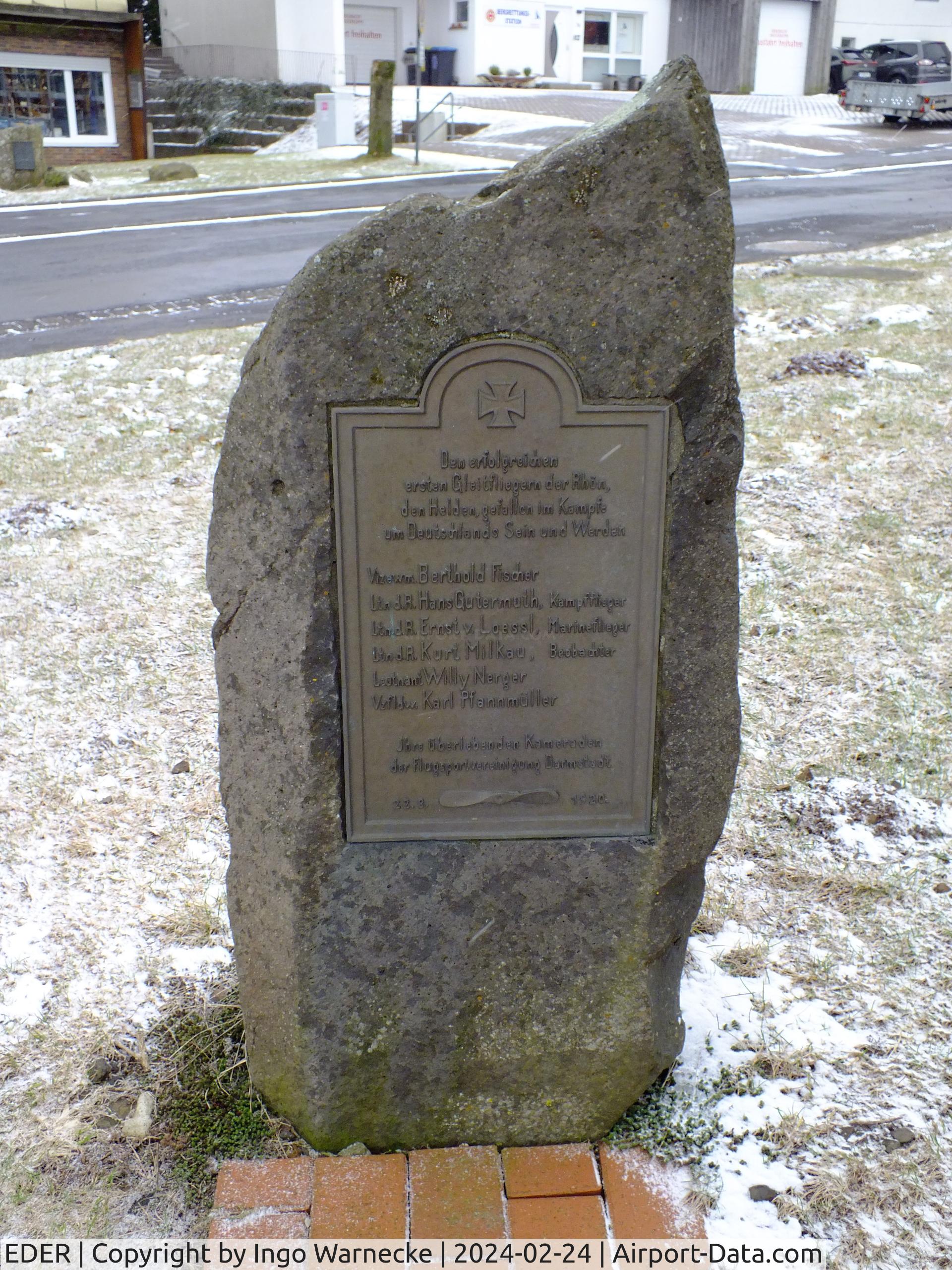 EDER Airport - 1920 memorial for 6 pre war glider pilots who were killed in World War I at Gersfeld - Wasserkuppe airfield