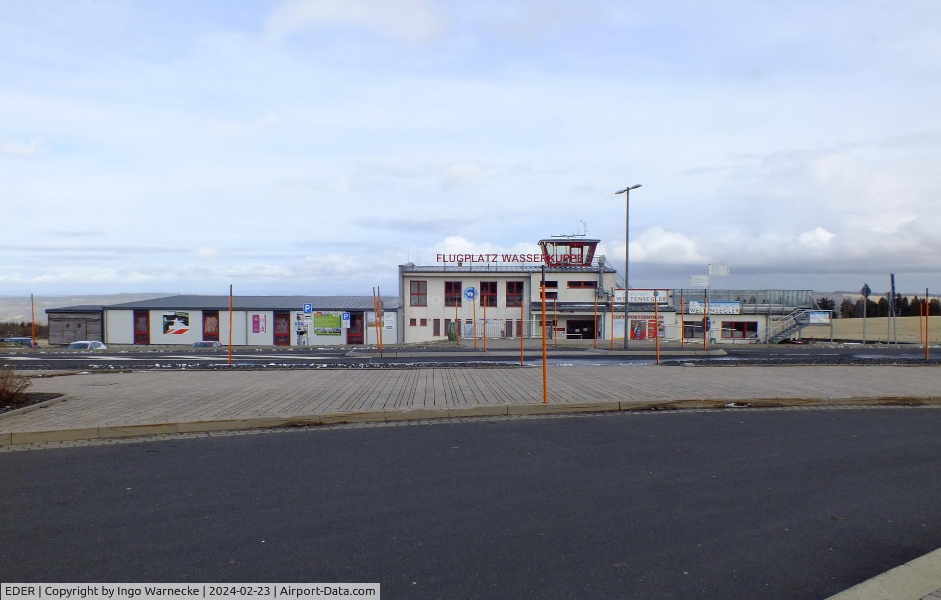 EDER Airport - new airfield building with tower and airfield restaurant at Gersfeld - Wasserkuppe airfield