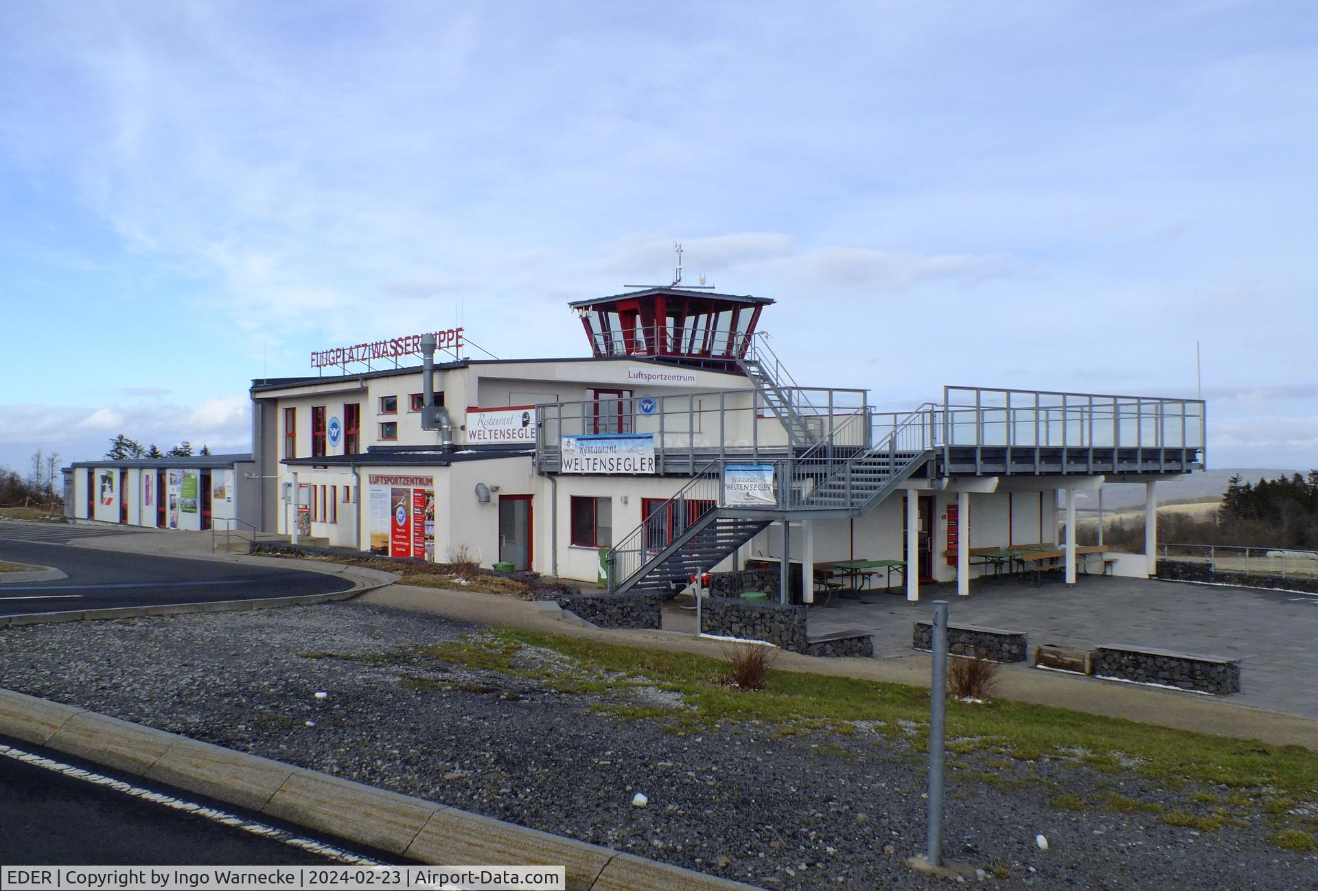 EDER Airport - new airfield building with tower and airfield restaurant at Gersfeld - Wasserkuppe airfield