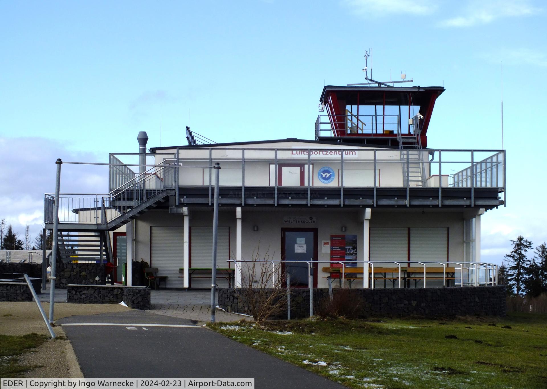 EDER Airport - new airfield building with tower and airfield restaurant at Gersfeld - Wasserkuppe airfield