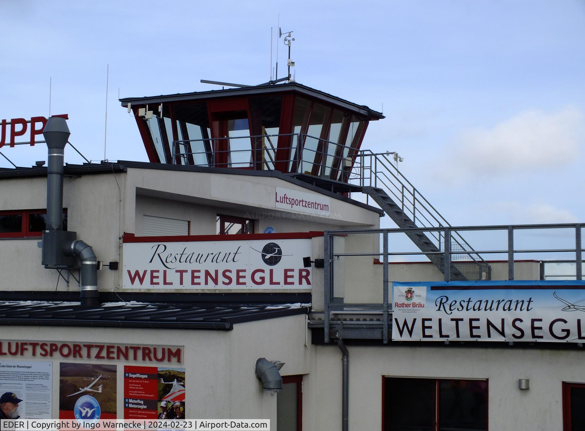 EDER Airport - new airfield building with tower and airfield restaurant at Gersfeld - Wasserkuppe airfield