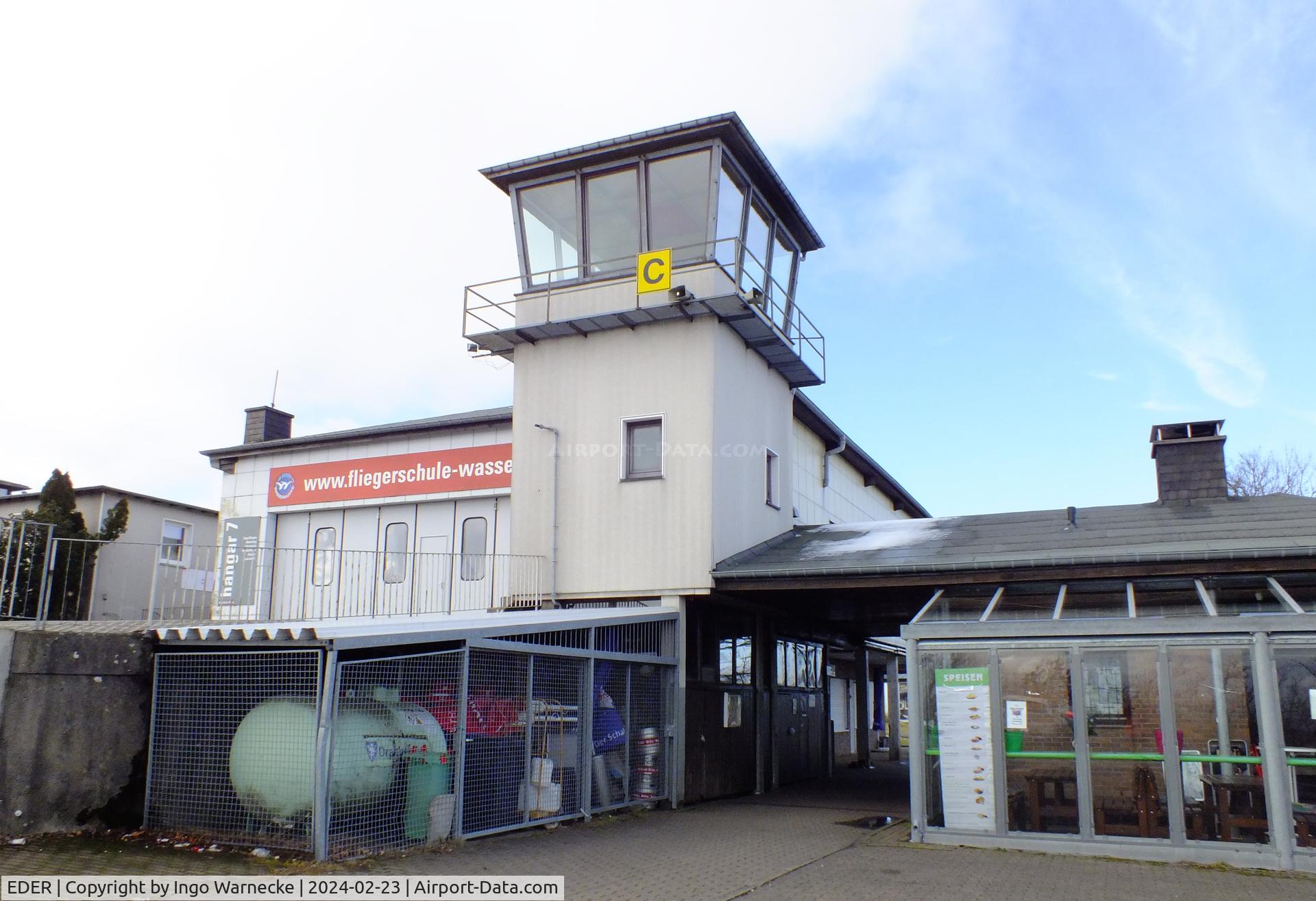 EDER Airport - buildings and tower of Fliegerschule Wasserkuppe at Gersfeld - Wasserkuppe airfield