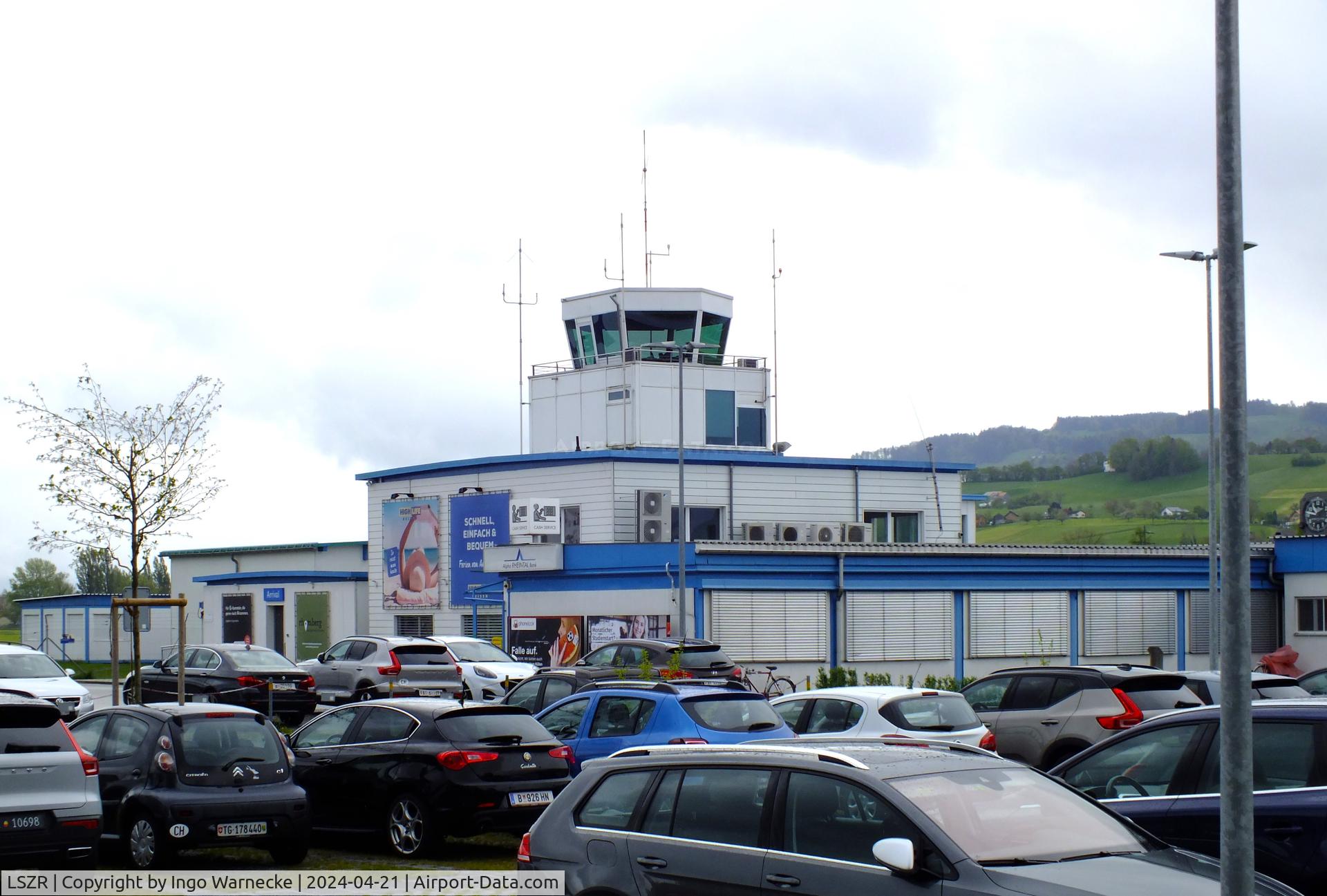 St. Gallen-Altenrhein Airport, Altenrhein Switzerland (LSZR) - landside view of terminal and tower at St.Gallen-Altenrhein airport