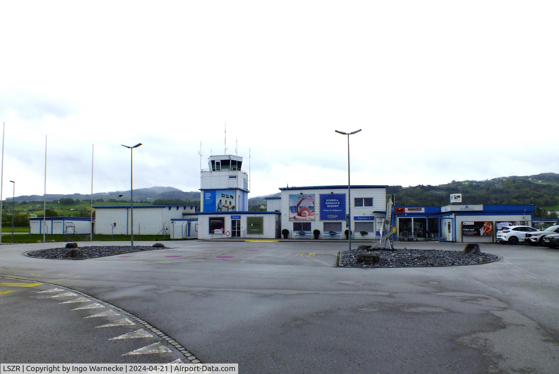 St. Gallen-Altenrhein Airport, Altenrhein Switzerland (LSZR) - landside view of terminal and tower at St.Gallen-Altenrhein airport