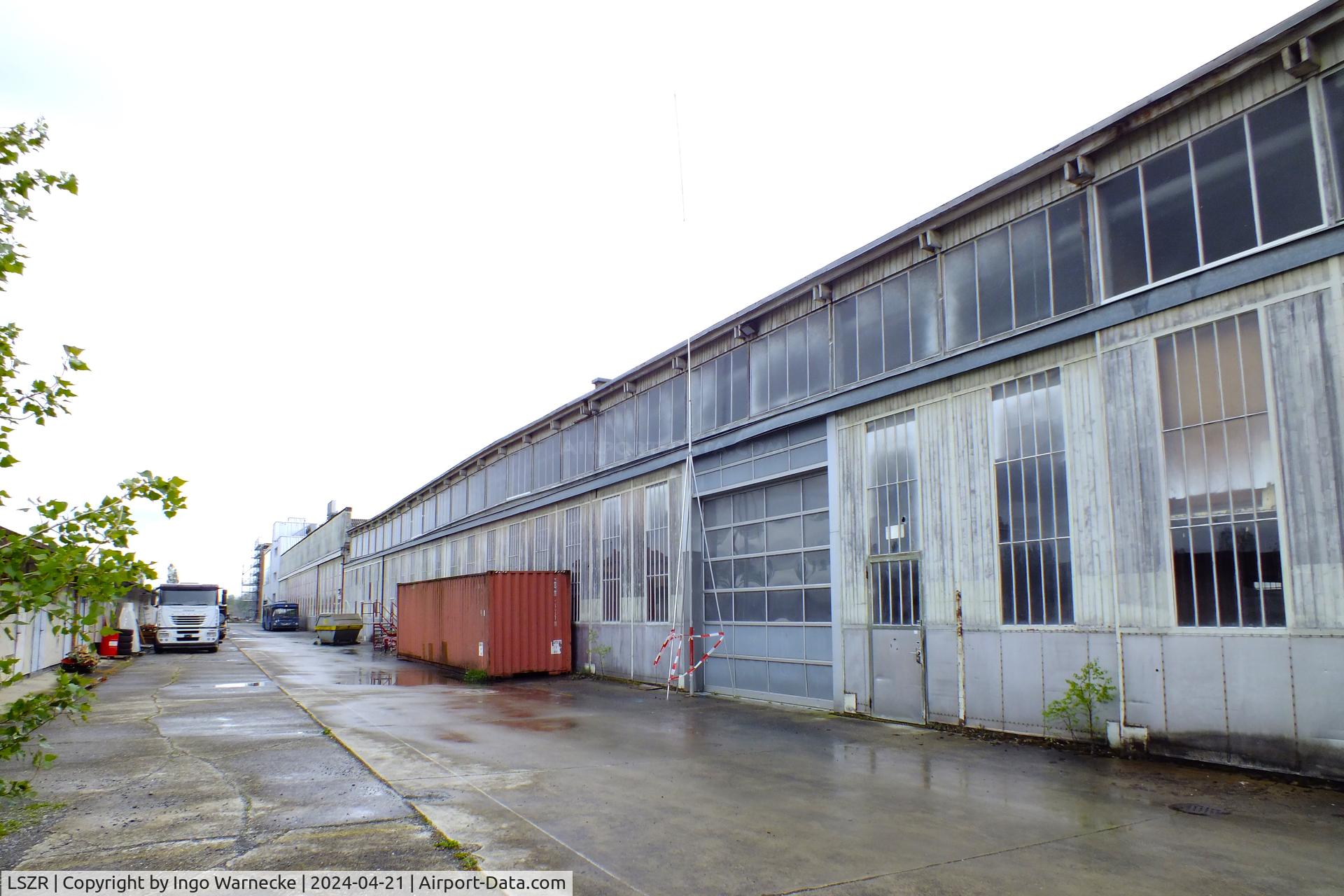 St. Gallen-Altenrhein Airport, Altenrhein Switzerland (LSZR) - landside view of hangars at St.Gallen-Altenrhein airport (the hangar on the far end is the FFA Museum)