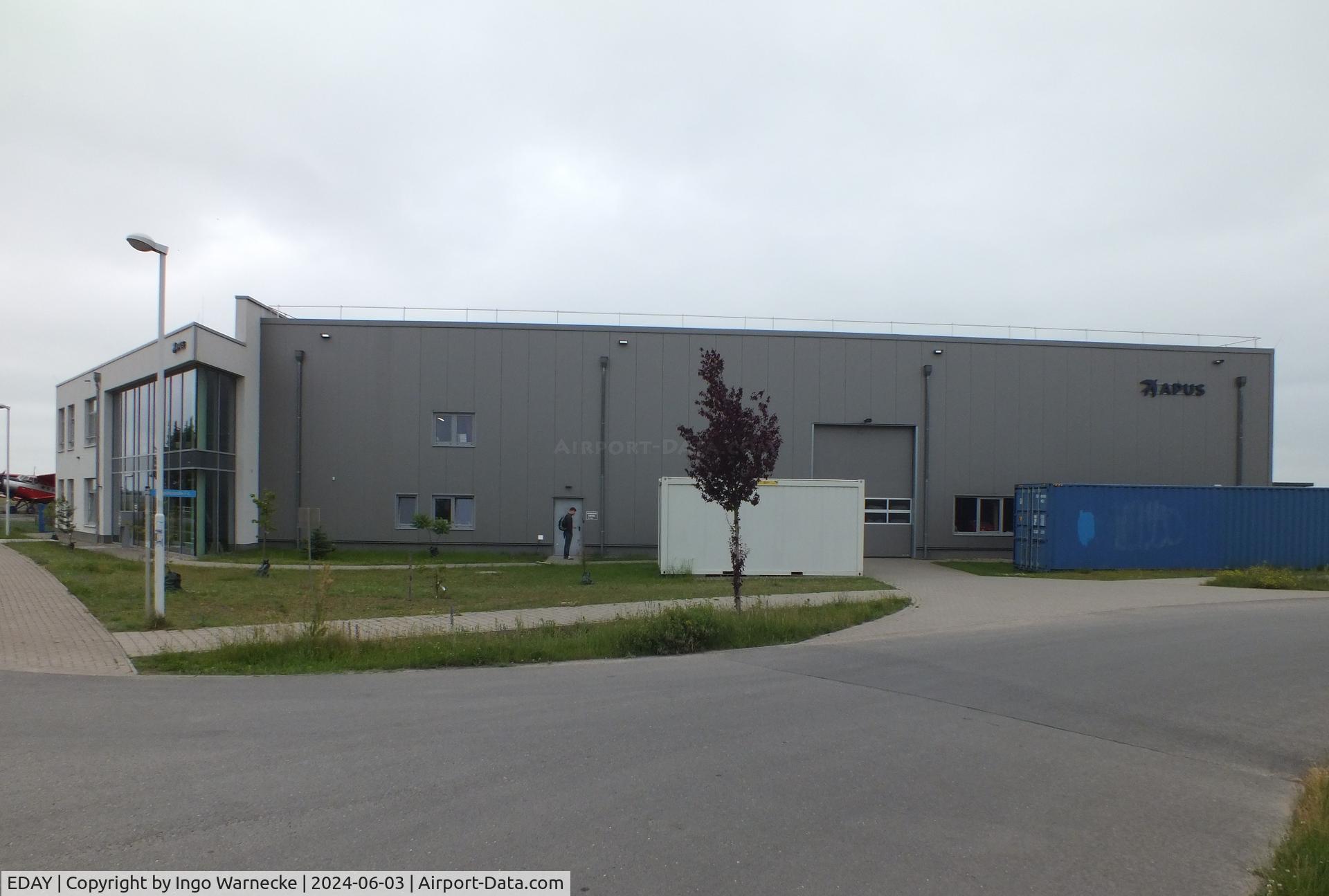 EDAY Airport - landside view of buildings and hangars on the western side of Strausberg airfield