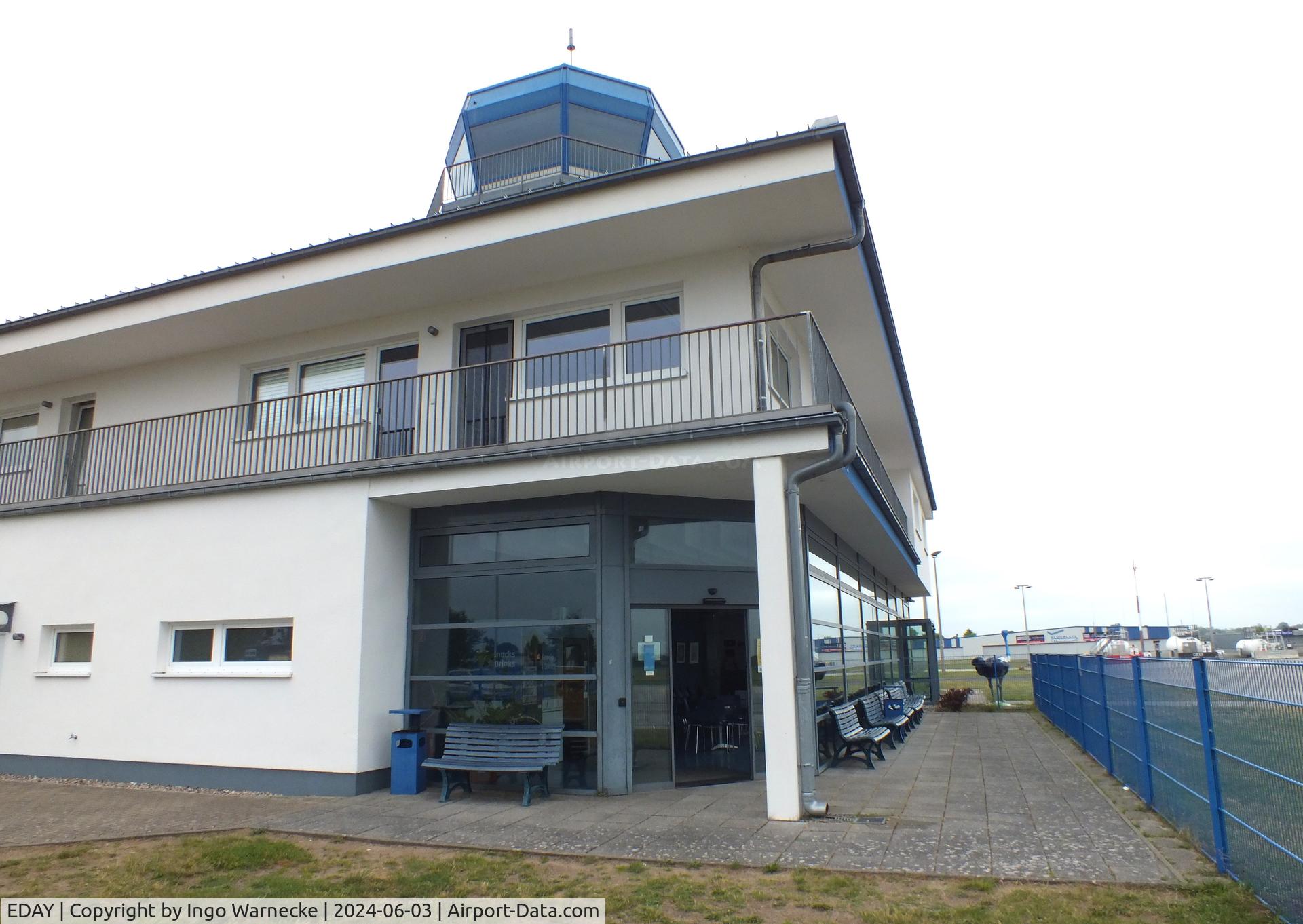 EDAY Airport - tower, terminal and visitor area at Strausberg airfield
