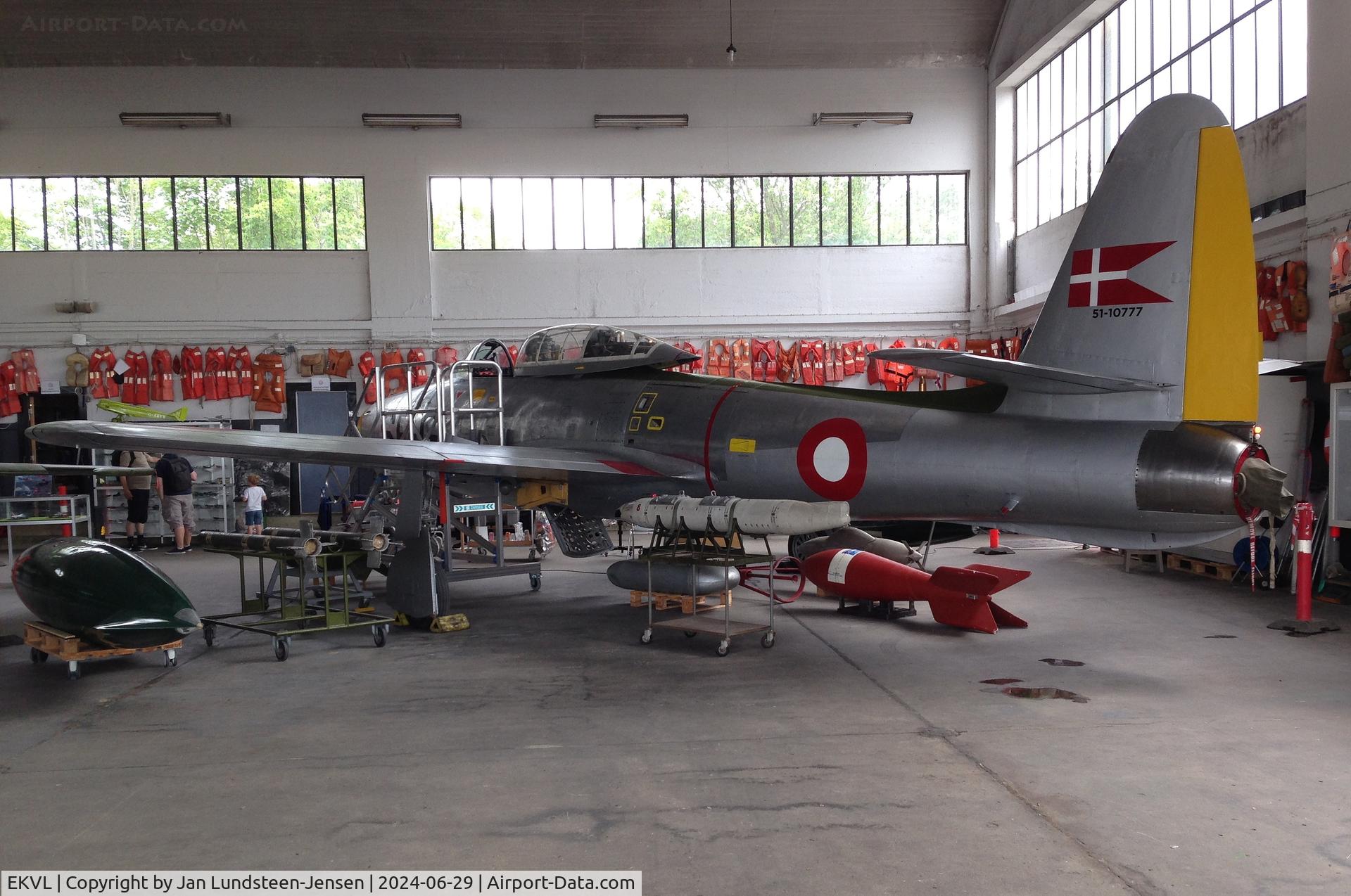 EKVL Airport - Republic F-84G on display in Hangar 2, the historical aircraft hangar at the former Vaerloese Air Base in Denmark. The hangar was built in 1937. This Royal Danish Air Force F-84G had last flight in June 1959.