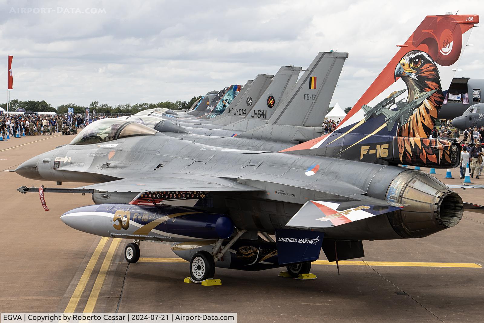 RAF Fairford Airport, Fairford, England United Kingdom (EGVA) - F-16 lineup at the Royal International Air Tattoo 2024