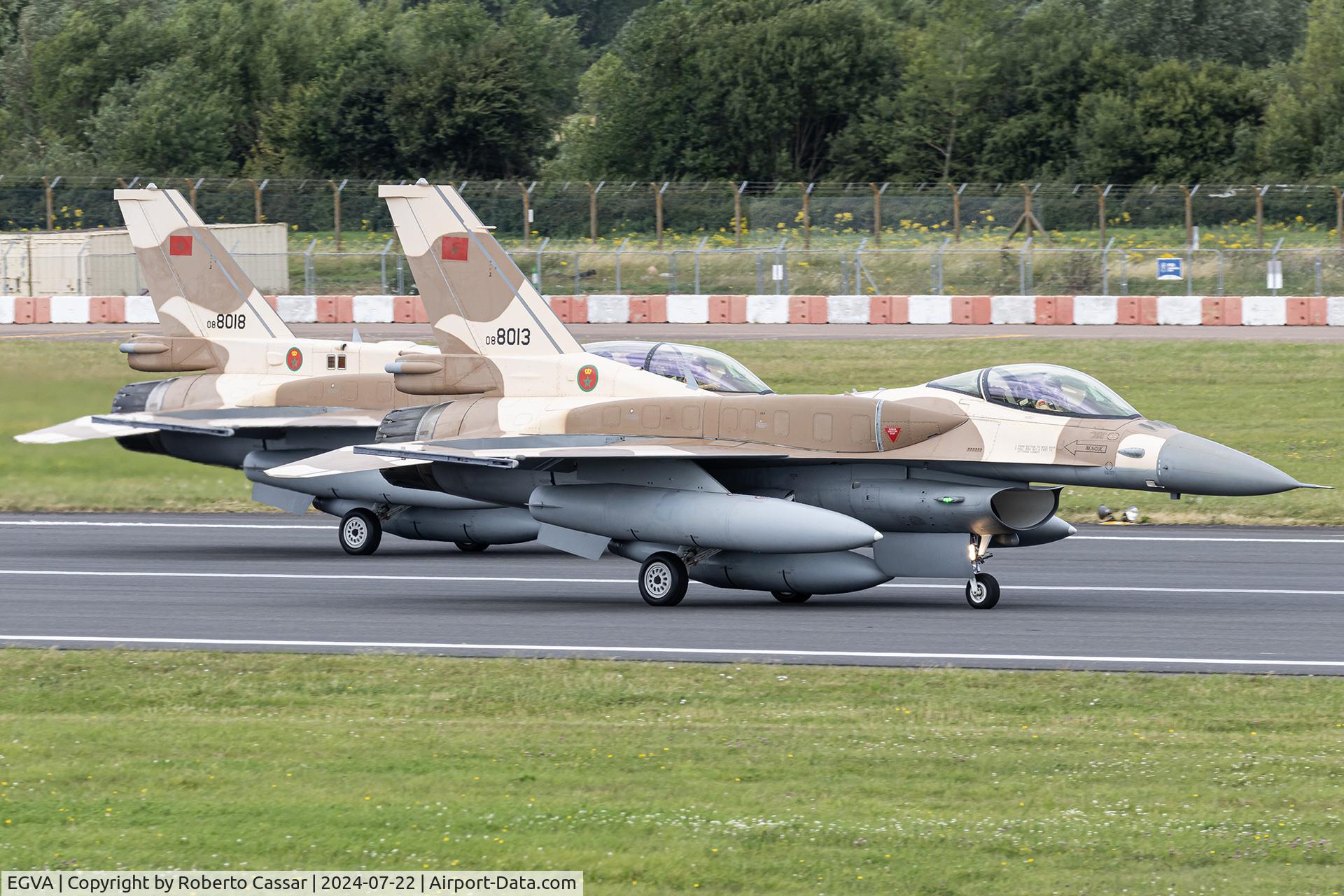 RAF Fairford Airport, Fairford, England United Kingdom (EGVA) - Royal Moroccan Air Force F-16s Backtracking for departure after the Royal International Air Tattoo 2024