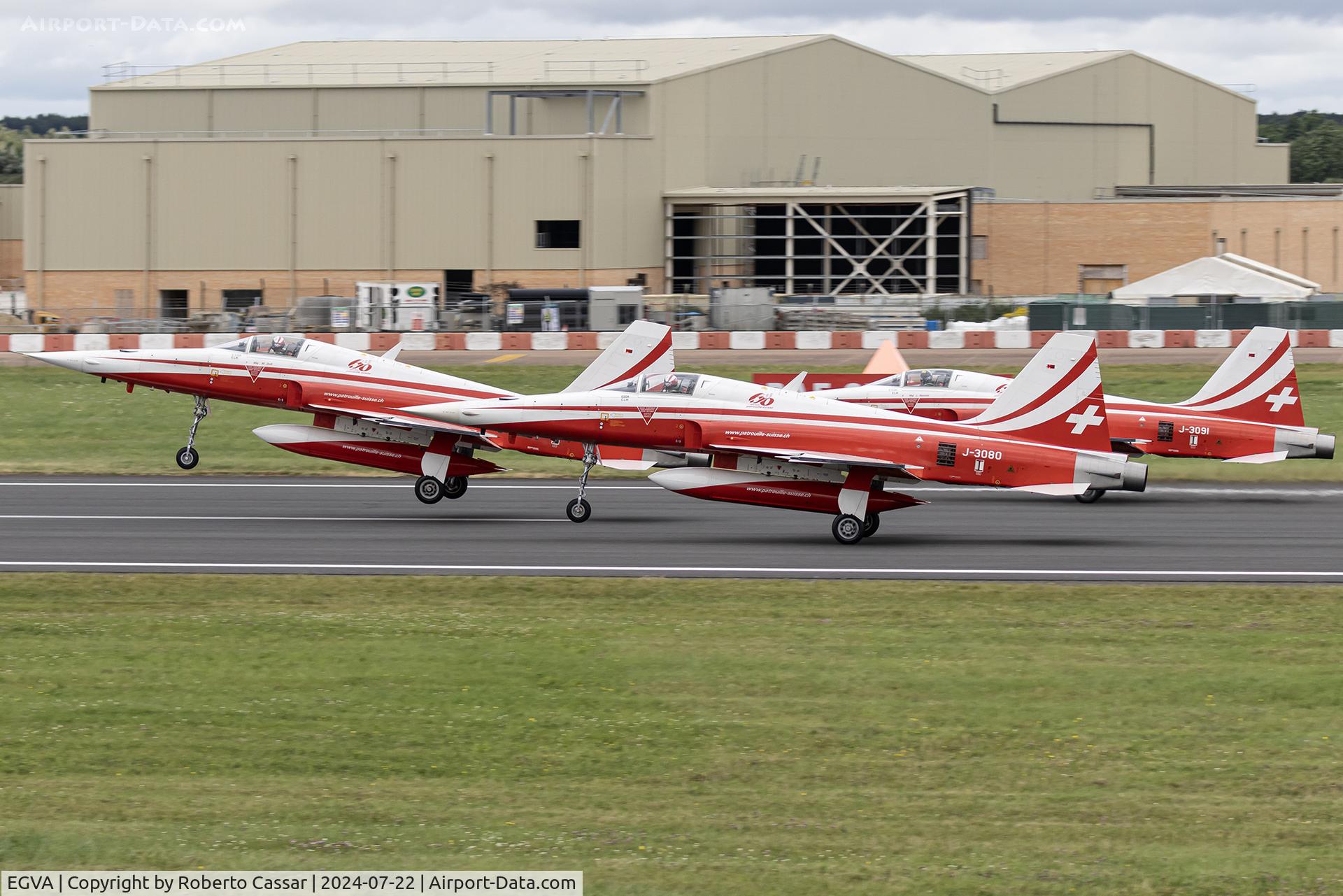 RAF Fairford Airport, Fairford, England United Kingdom (EGVA) - Patrouille Suisse departing the Royal International Air Tattoo 2024