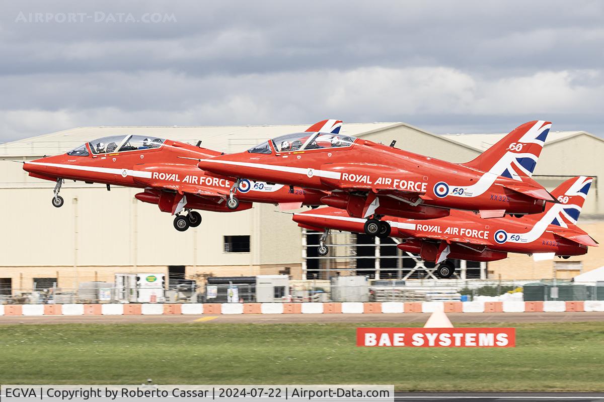 RAF Fairford Airport, Fairford, England United Kingdom (EGVA) - Royal Air Force Red Arrows departing the Royal International Air Tattoo 2024.