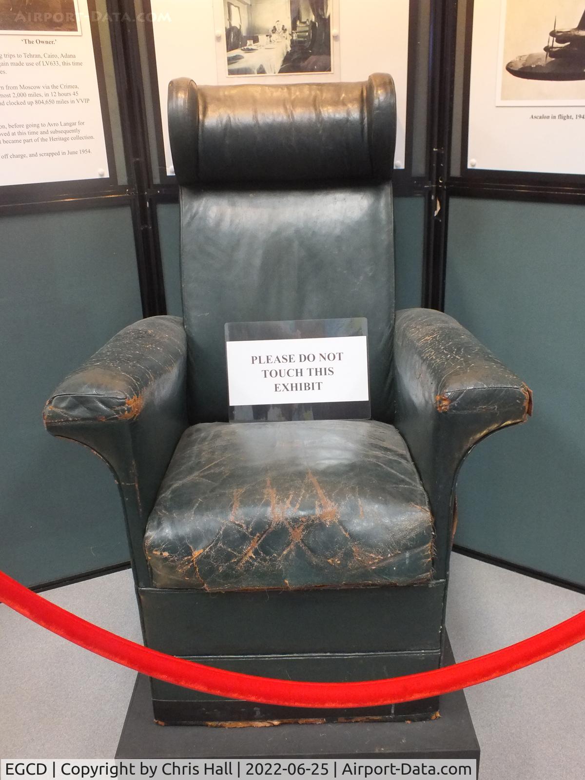 Woodford Aerodrome Airport, Stockport, England United Kingdom (EGCD) - Winston Churchills Chair from Avro York, LV633 Ascalon at the Avro Aviation Heritage Museum