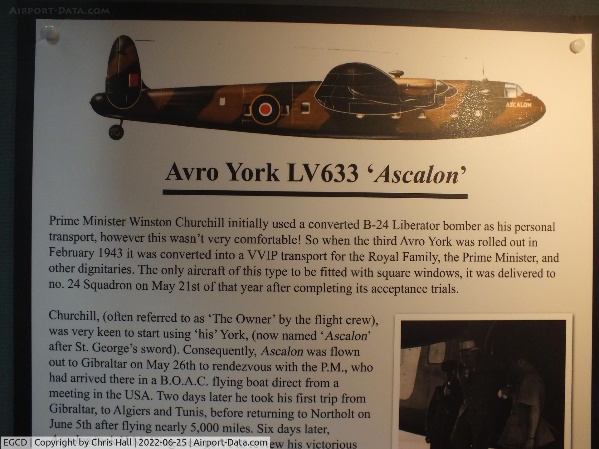 Woodford Aerodrome Airport, Stockport, England United Kingdom (EGCD) - LV633 Avro York information board at the Avro Aviation Heritage Museum