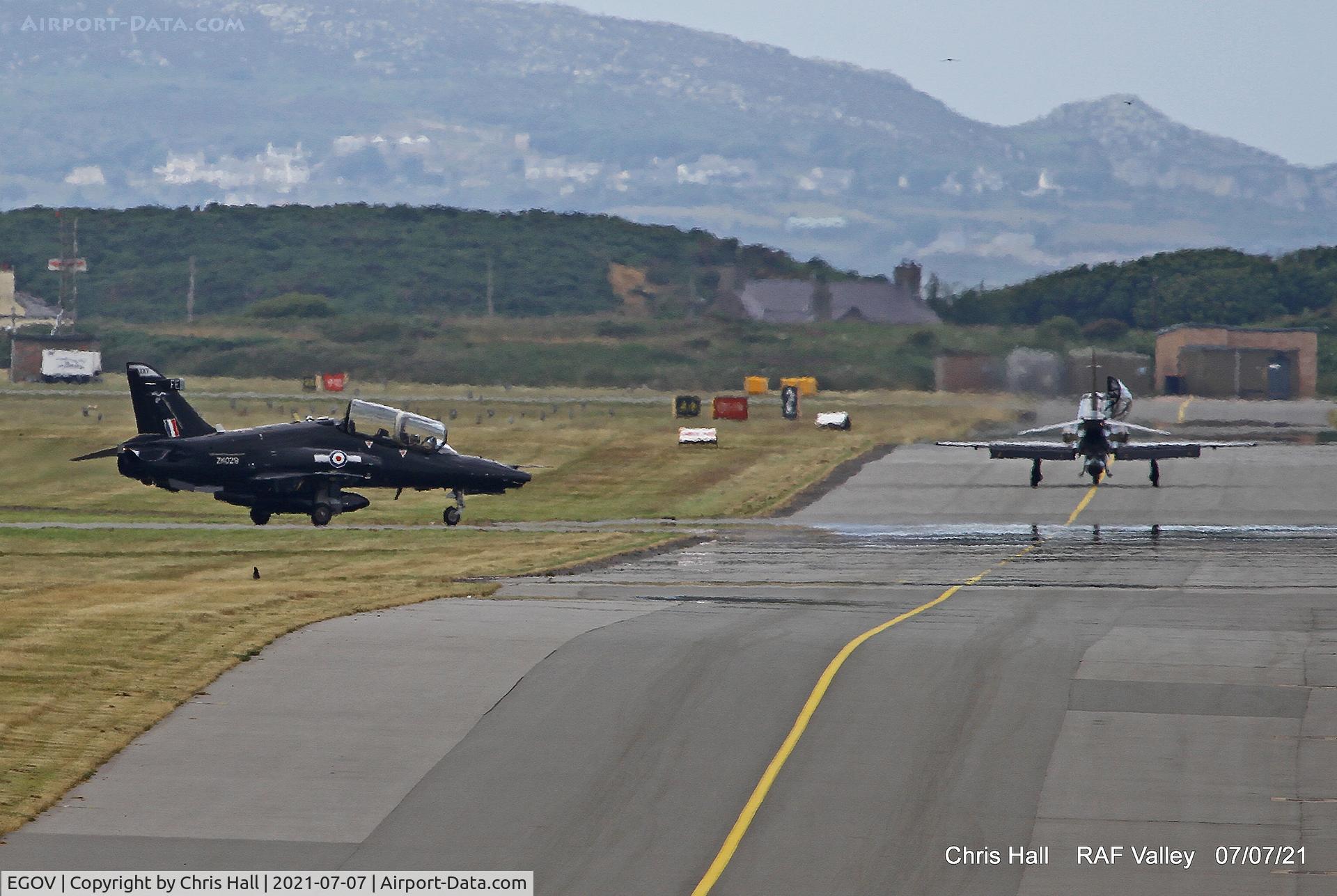 Anglesey Airport (Maes Awyr Môn) or RAF Valley, Anglesey United Kingdom (EGOV) - BAe Hawk T.2's at RAF Valley