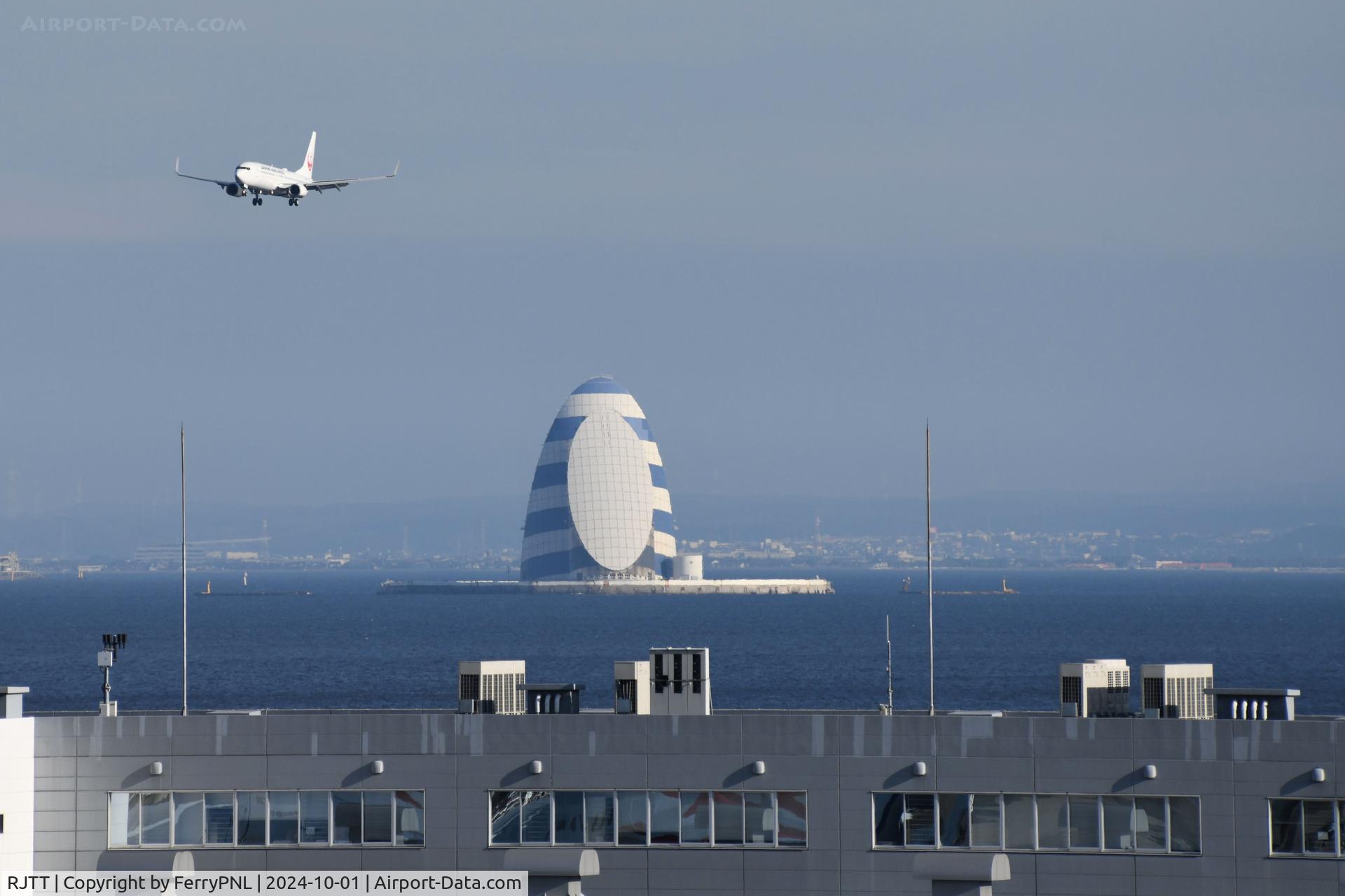 Tokyo International Airport (Haneda), Ota, Tokyo Japan (RJTT) - Tower of wind on the approach for HND in the Bay of Tokyo