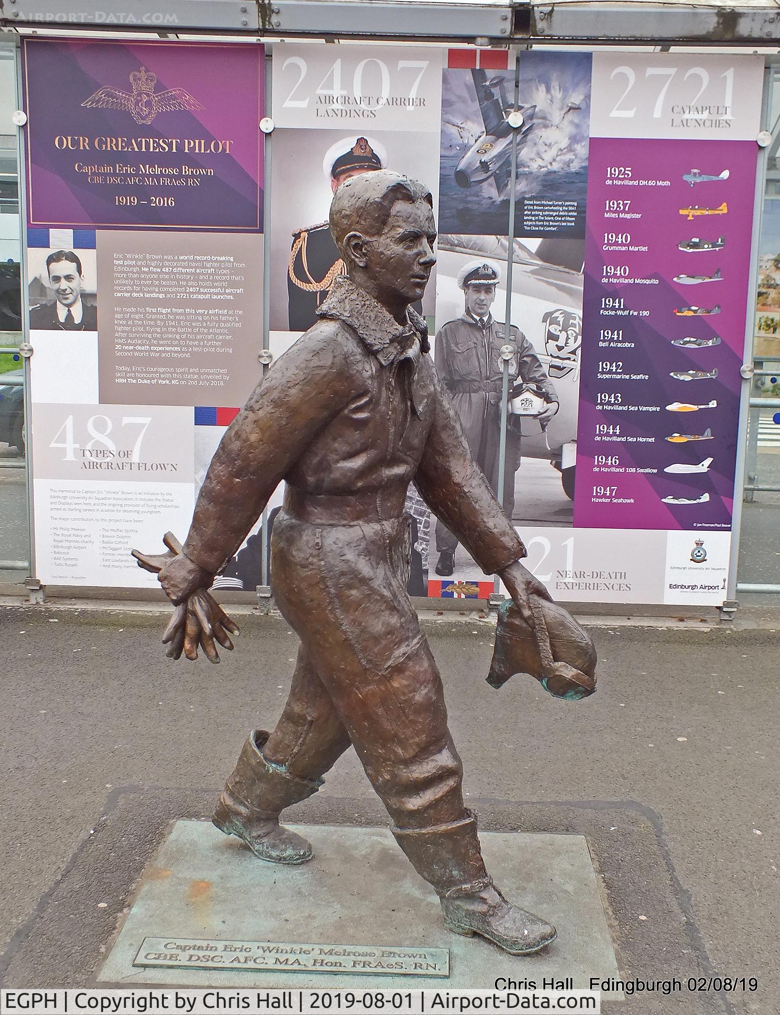 Edinburgh Airport, Edinburgh, Scotland United Kingdom (EGPH) - Statue of Captain Eric Melrose 
