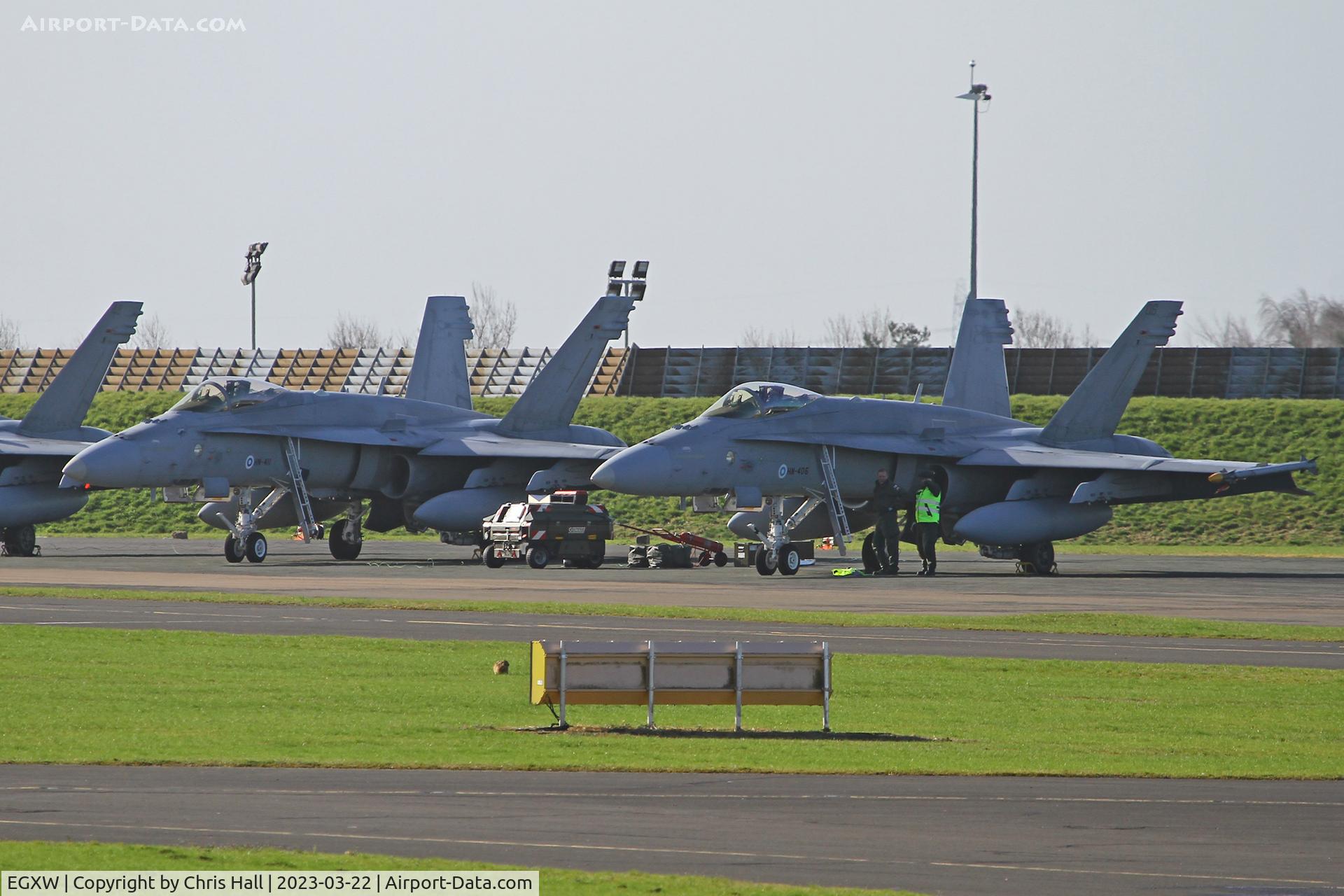 RAF Waddington Airport, Waddington, England United Kingdom (EGXW) - Finnish Air Force McDonnell Douglas F-18C Hornets at Cobra Warrior 2023, RAF Waddington