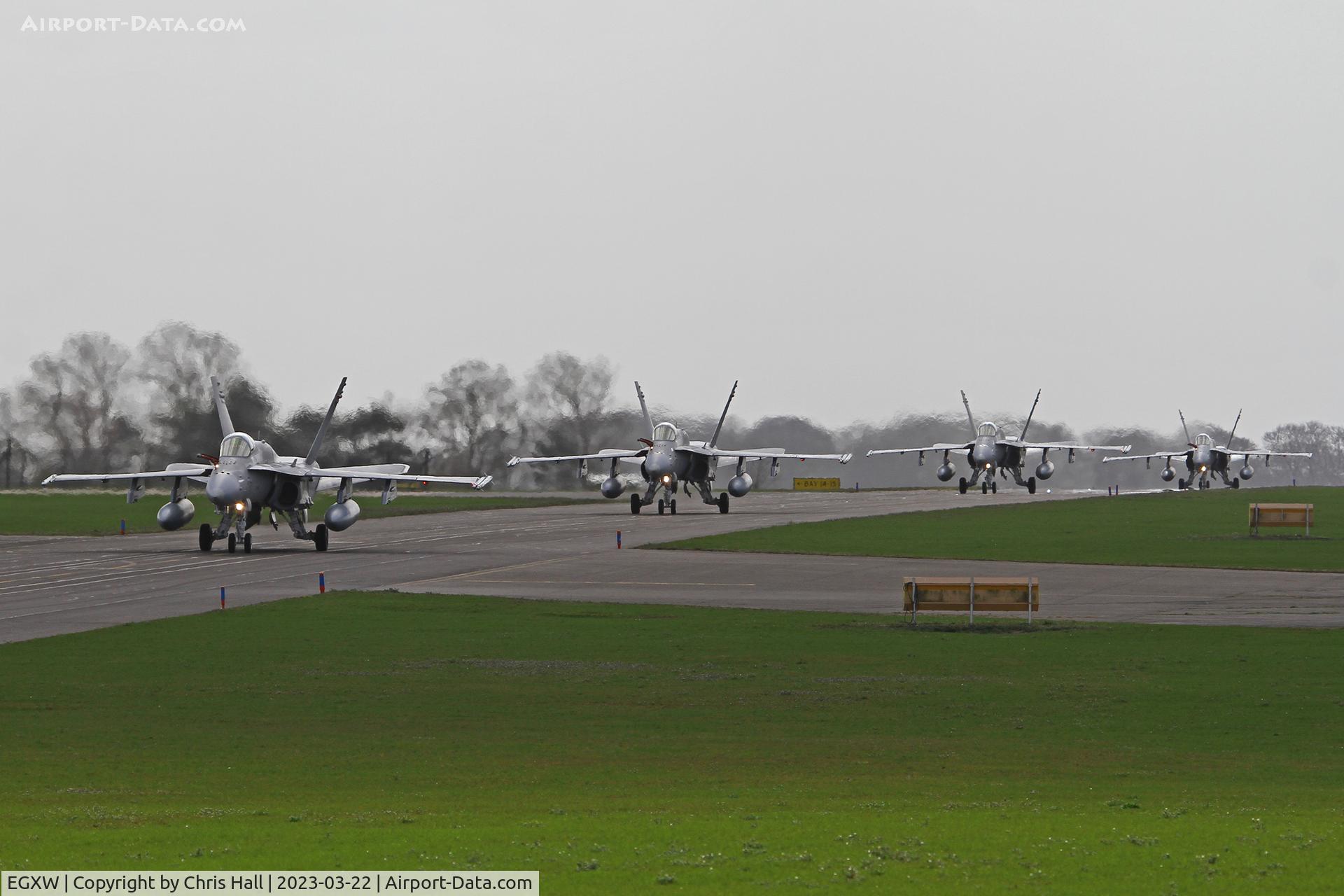 RAF Waddington Airport, Waddington, England United Kingdom (EGXW) - Finnish Air Force McDonnell Douglas F-18C Hornets at Cobra Warrior 2023, RAF Waddington