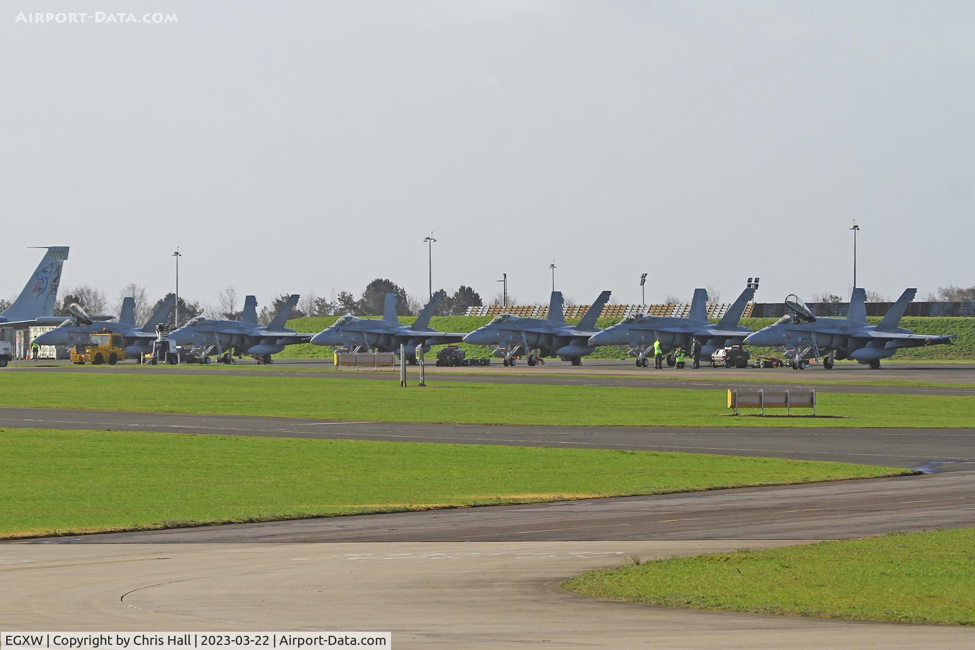 RAF Waddington Airport, Waddington, England United Kingdom (EGXW) - Finnish Air Force McDonnell Douglas F-18C Hornets at Cobra Warrior 2023, RAF Waddington