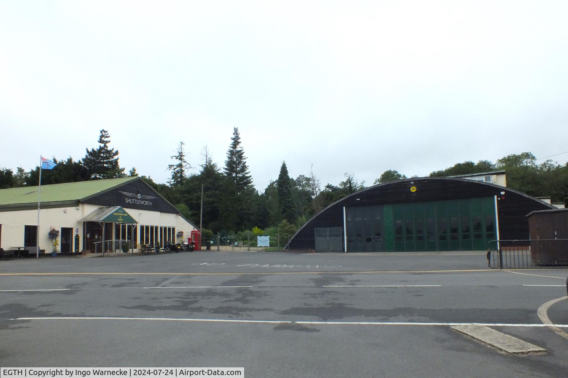 EGTH Airport - maintenance hangar and museum entrance/shop/cafeteria at Old Warden airfield / Shuttleworth Collection