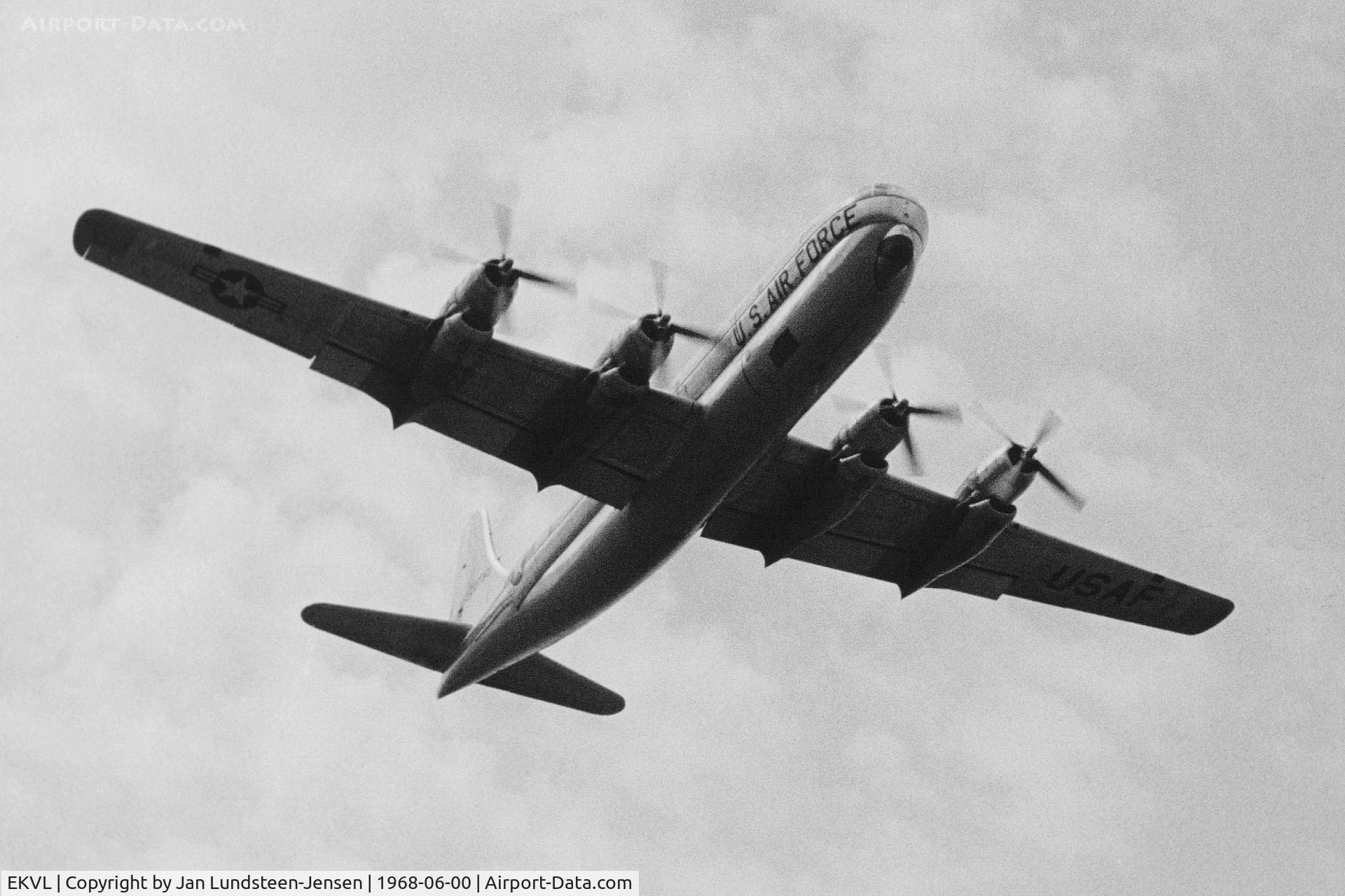EKVL Airport - Boeing C-97G Stratofreighter of US Air Force seen shortly after takeoff from Runway 10 at Vaerloese Air Base in Denmark in 1968. Military aircraft from foreign NATO countries were frequent visitors at Vaerloese Air Base.