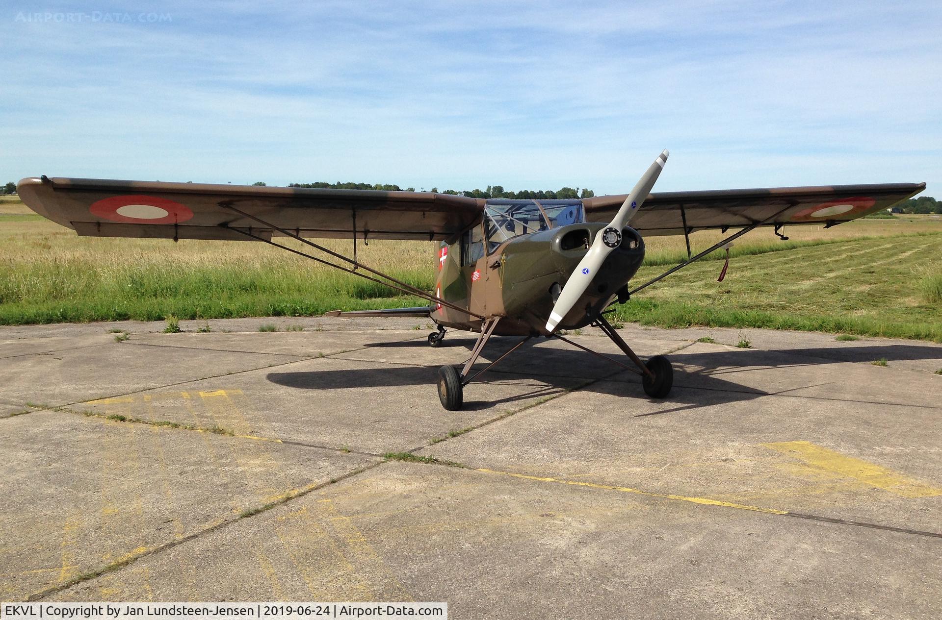 EKVL Airport - Ex Danish Air Force KZ VII seen at the former Vaerloese Air Base in Denmark. KZ VII is a Danish designed and built 4-seat aircraft with a 6-cylinder engine. 56 KZ VIIs were built and 10 were used by Danish Air Force 1948-1977. 