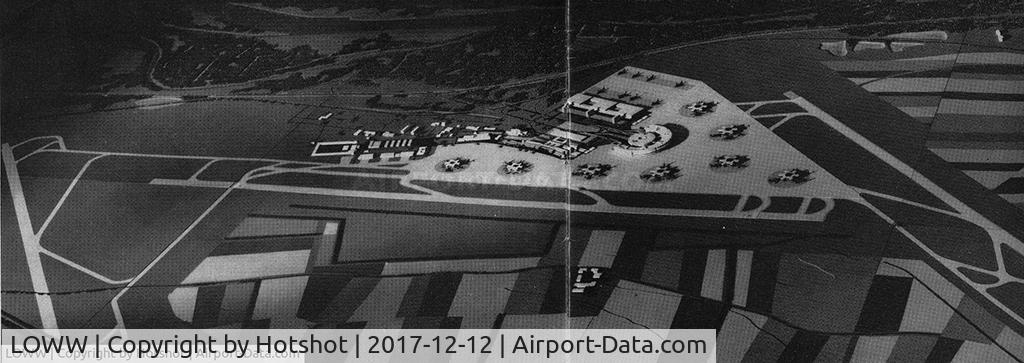 Vienna International Airport, Vienna Austria (LOWW) - Image of an architecture model from the early 1970s, showing parallel 16-34 runways and for the time typical mushroom gates on the apron.