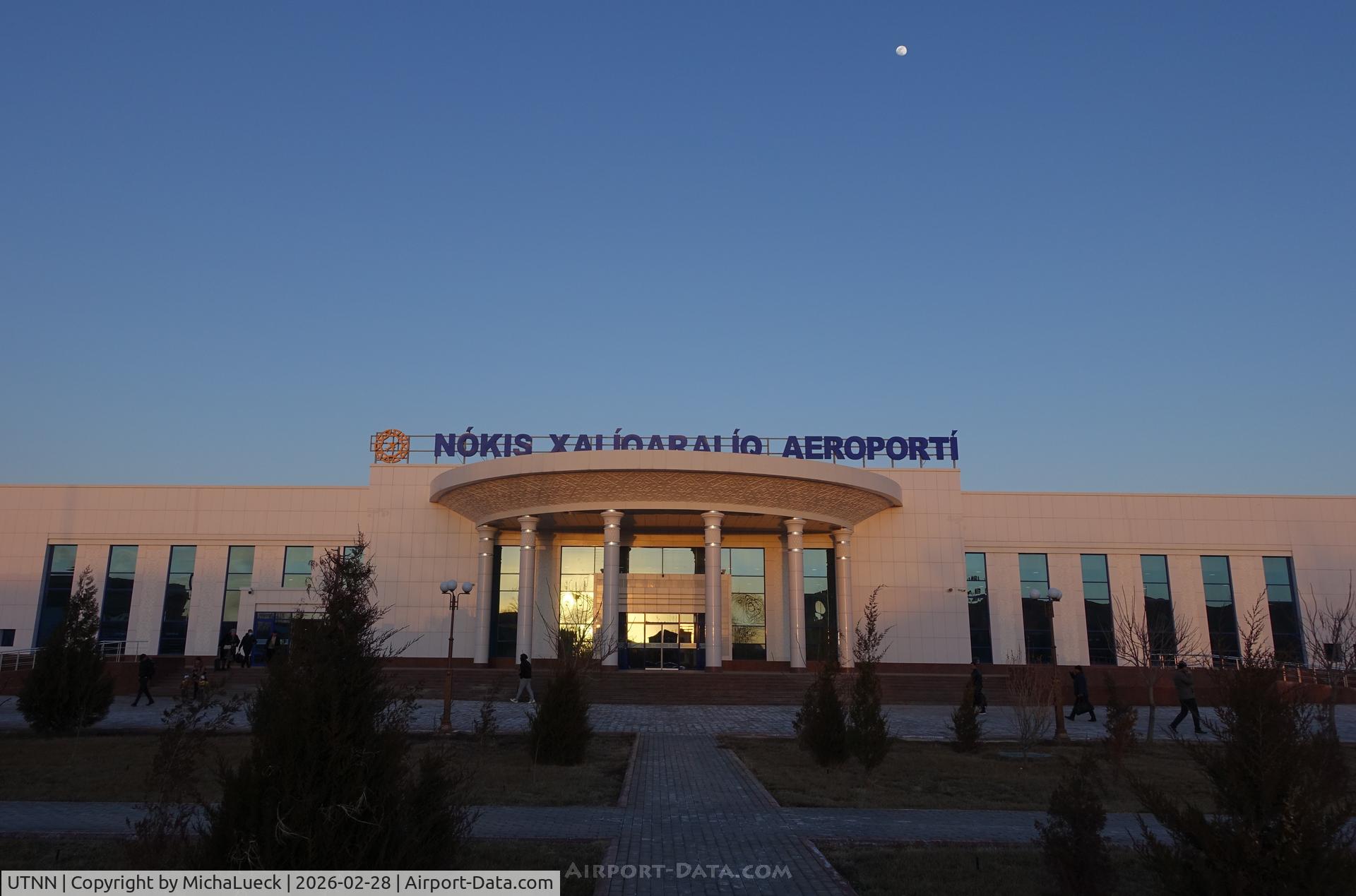 Nukus Airport, Nukus Uzbekistan (UTNN) - Full moon over the small airport in Nukus