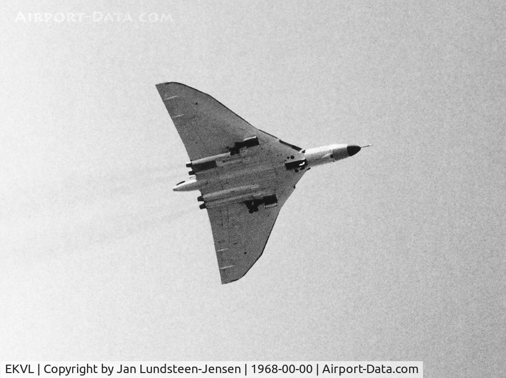 EKVL Airport - Avro Vulcan of Royal Air Force seen with landing gear down shortly after overflying Runway 10 at Vaerloese Air Base in Denmark in the summer of 1968.