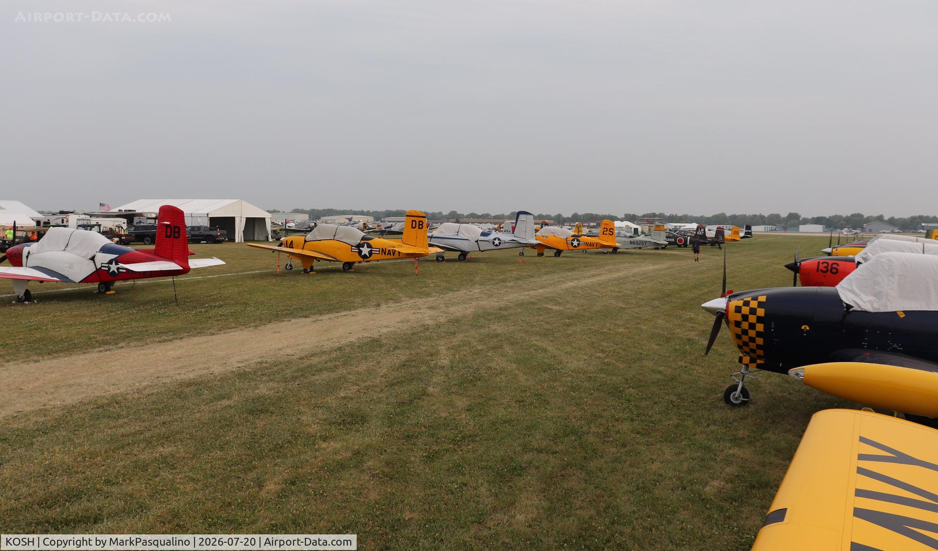 Wittman Regional Airport, Beech T-34 flight line at Oshkosh 2026, photo by MarkPasqualino